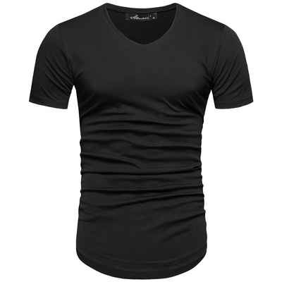Amaci&Sons T-Shirt BELLEVUE Basic Oversize T-Shirt mit V-Ausschnitt Herren Oversize Vintage V-Neck Basic V-Ausschnitt Shirt
