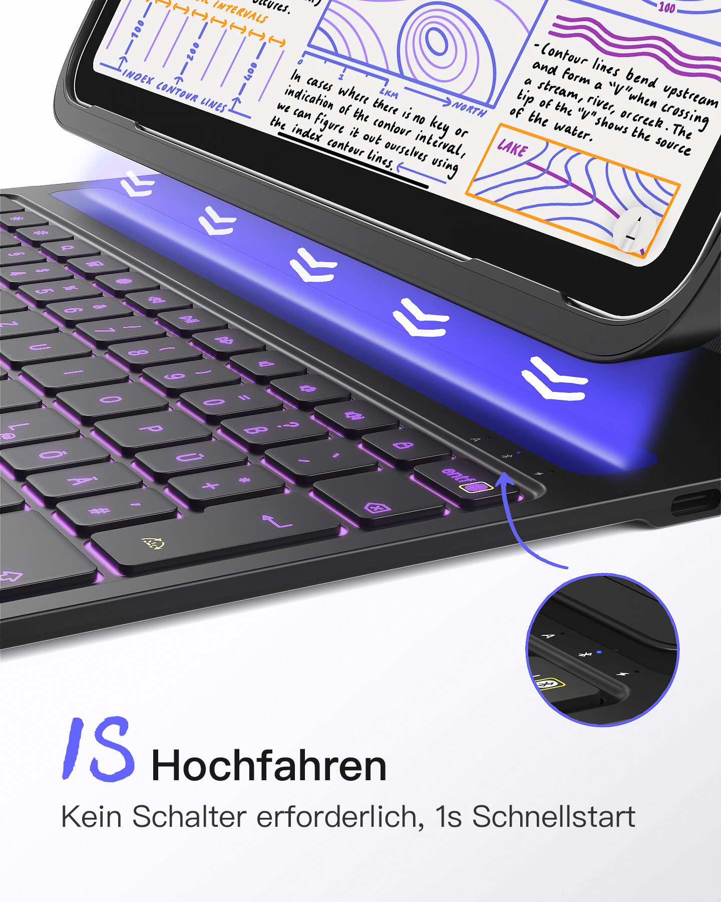 Inateck für iPad 11 Gen A16, iPad Air 11'' M4 M3, iPad 10 Gen iPad-Tastatur (Ultraleichte, mit Stifthalter, 7-Farbiger Hintergrund Beleuchtung) – Bild 4 von 5