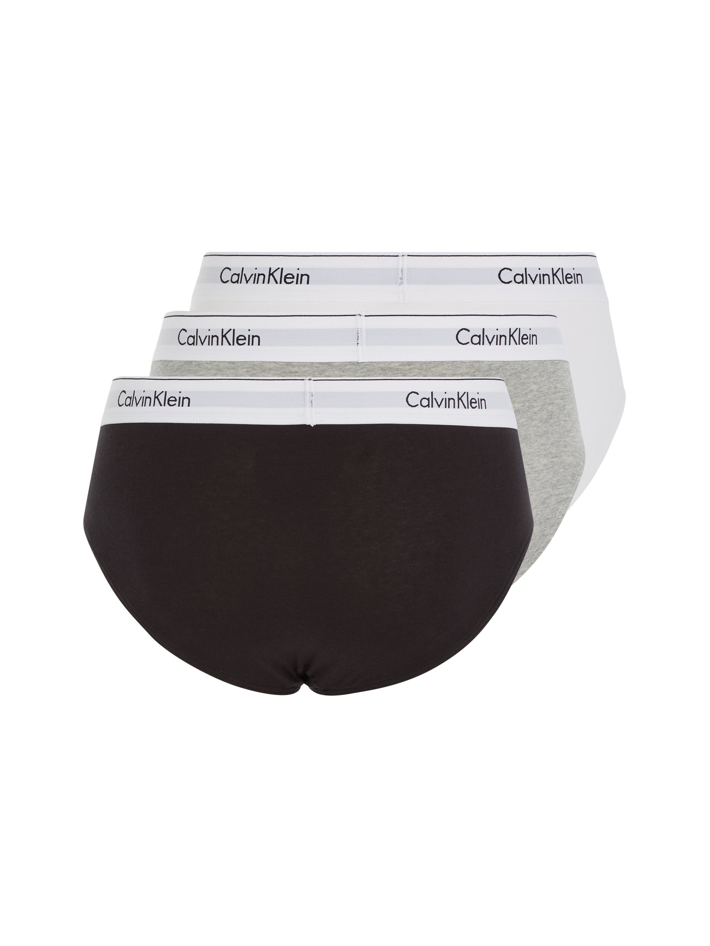 Slip Calvin dem 3-St) Logoschriftzug weiß (Packung, Underwear schwarz, Bund auf mit hellgrau-meliert, Klein