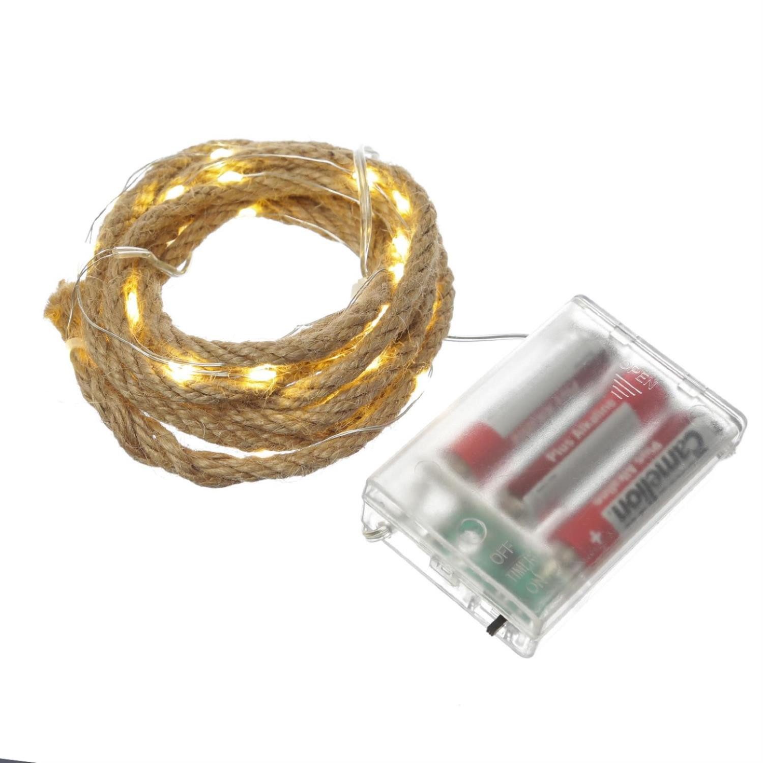 MARELIDA LED-Lichterkette Seil Jute maritime Deko Kordel Tau 40LED 2m Timer günstig online kaufen