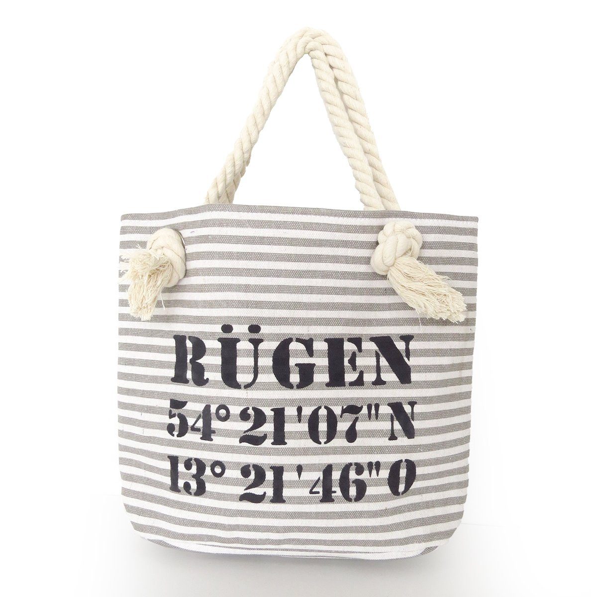 Sonia Originelli Umhängetasche XS Shopper "Rügen" Shopper Tasche Koordinaten, kleine Innentasche mit Reißverschluss grau-schwarz