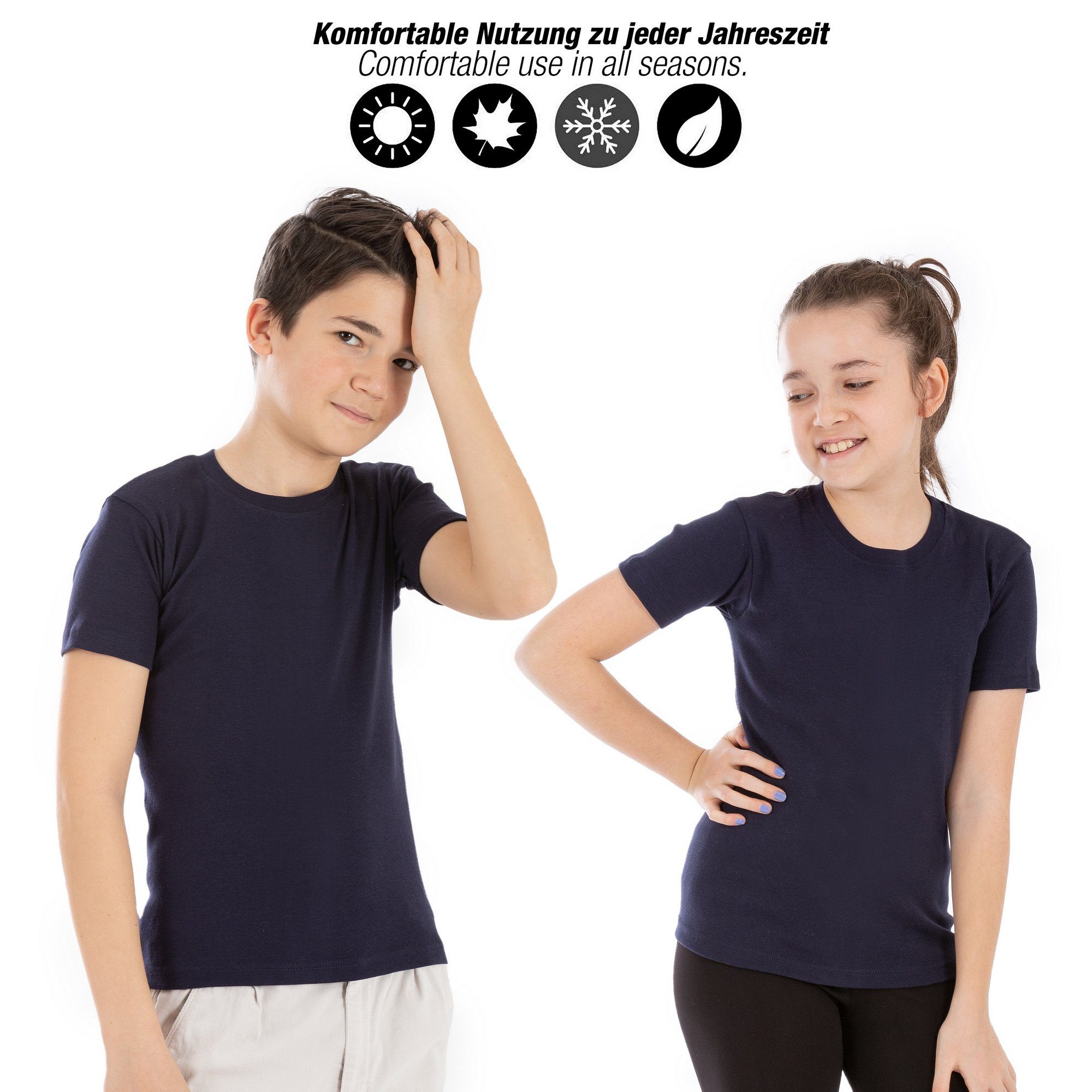 LOREZA Unterhemd 5 Jungen (Spar-Packung, Dunkelblau Baumwolle - Kurzarm Unterhemd T-Shirt Shirt 100% & Mädchen 5-St)