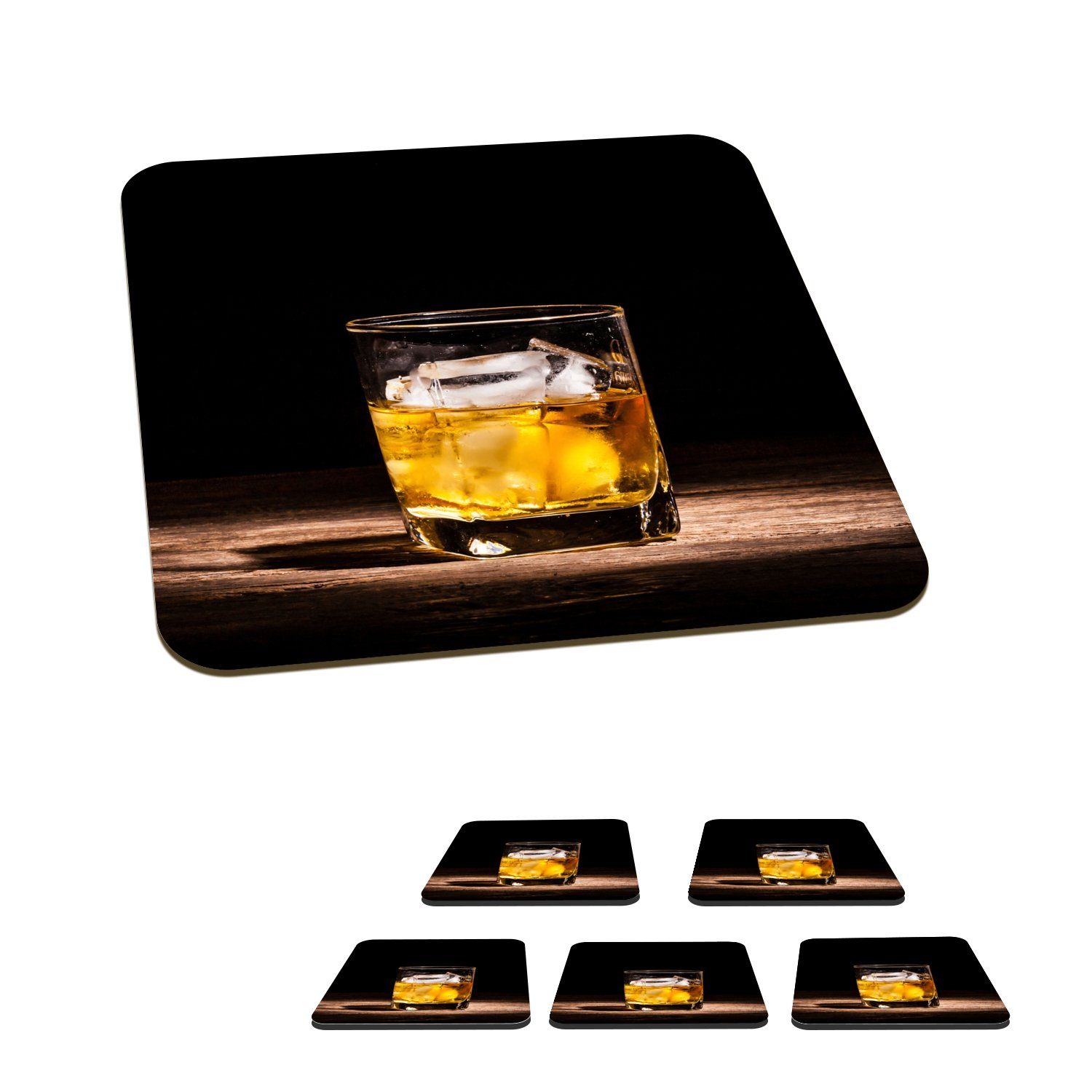 MuchoWow Glasuntersetzer Whiskey - Alkohol - Glas, Zubehör für Gläser, 6-tlg., Glasuntersetzer, Tischuntersetzer, Korkuntersetzer, Untersetzer, Tasse