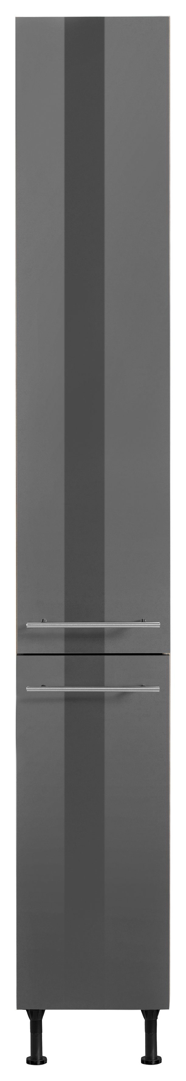 Apothekerschrank breit, hoch, 212 cm | grau akaziefarben cm höhenverstellbaren 30 Bern mit OPTIFIT Stellfüßen Hochglanz/akaziefarben