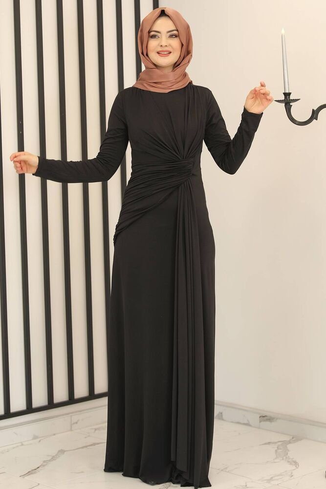 Modavitrini Abendkleid Abendkleid Damen Hijab Kleid langärmliges Maxikleid Abiye Abaya elegant Schwarz | Partykleider