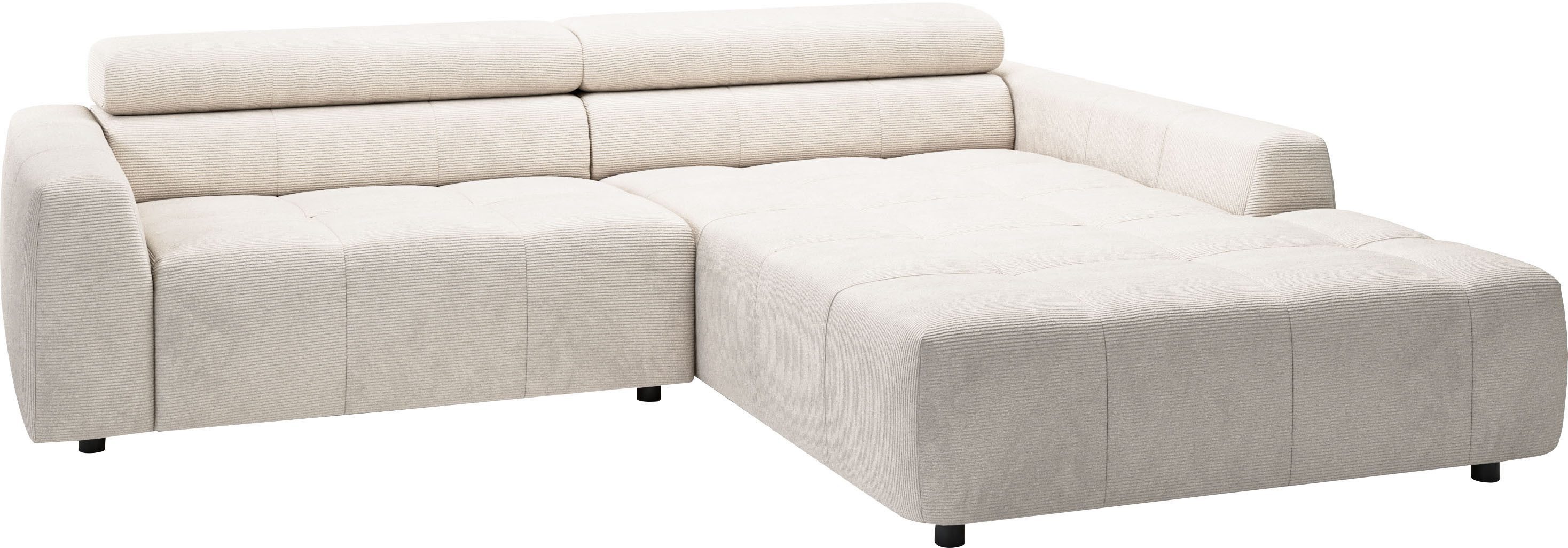 3C Candy Ecksofa Denver auch mit Cord- und Easy care-Bezug, Kopfteilverstellung L-Form, wahlweise. mit motorischer Sitztiefenverstellung