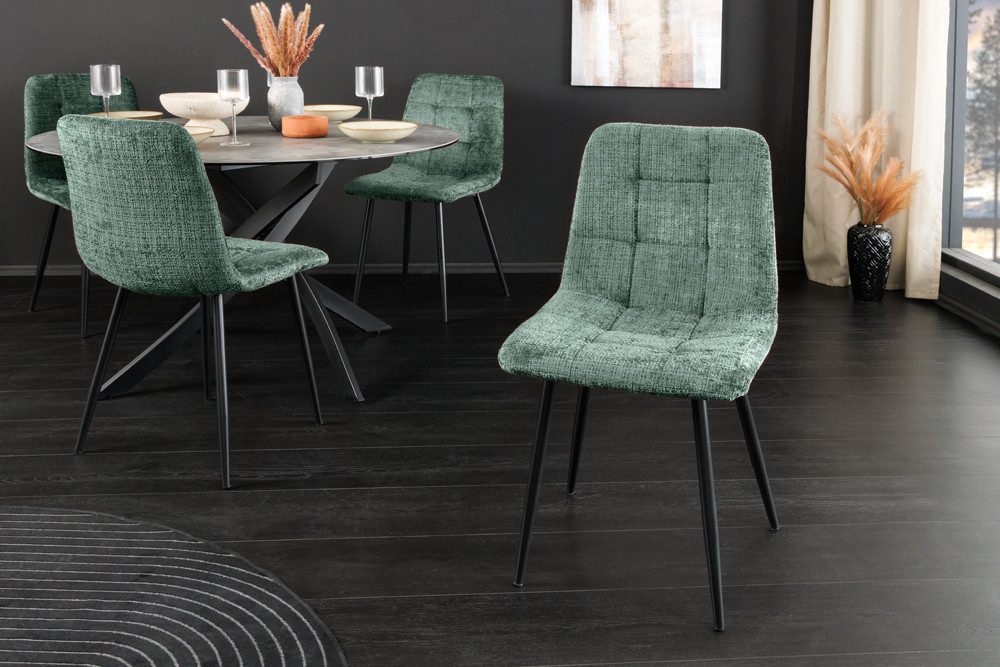 riess-ambiente Esszimmerstuhl TRES CHIC grün / schwarz - Chenille, Metallbeine, Retro, gepolstert (Einzelartikel, 1 St), Stuhl mit Ziersteppung - ideal für Küche, Wohnzimmer & Büro