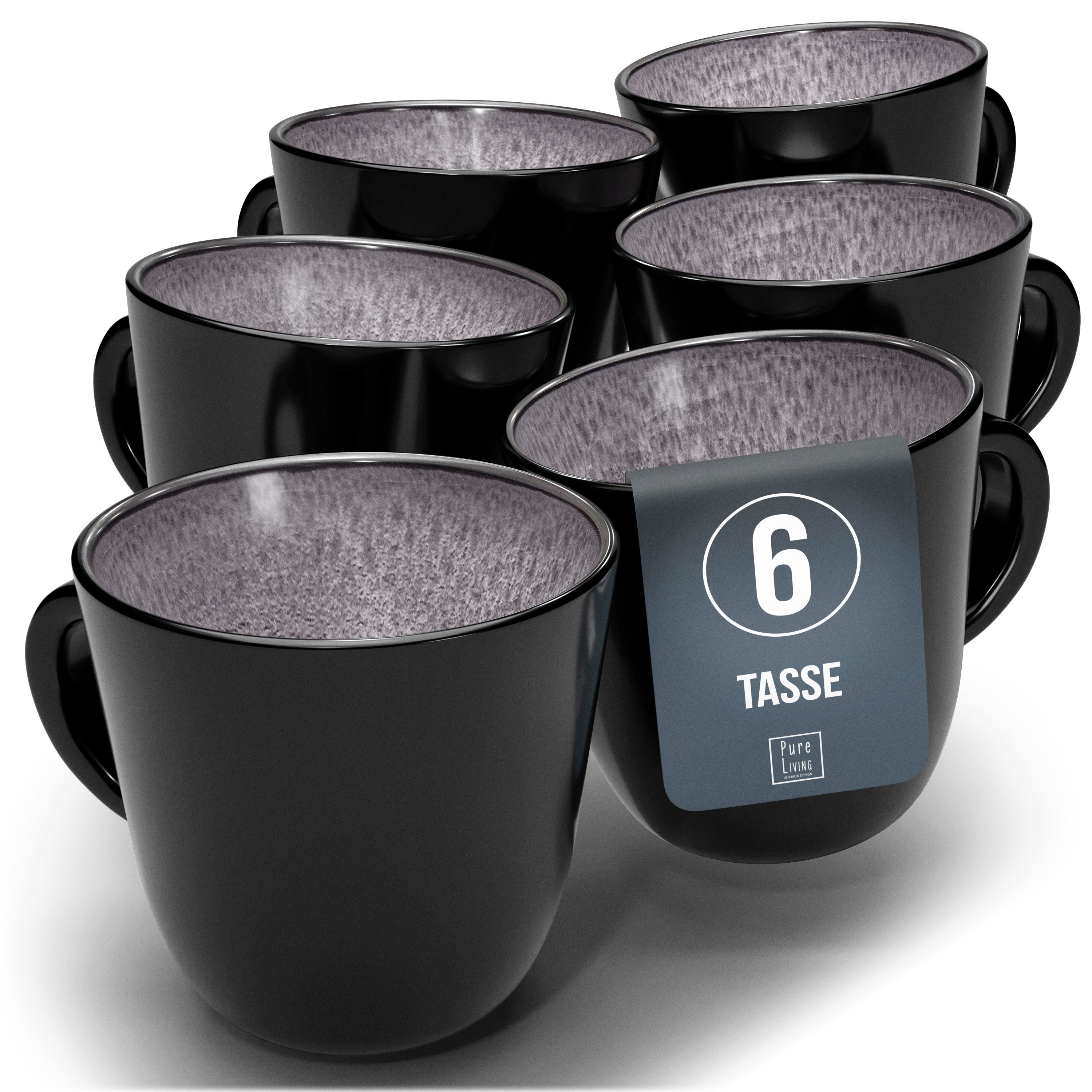 PURE LIVING INTERIOR DESIGN Geschirr-Set Ibiza Becher, 6er-Set, 435 ml, Grau, Steingut (6-tlg), 6 Personen, Steingut