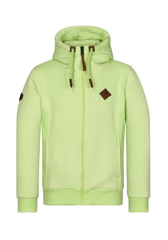 naketano Sweatjacke Herren mit Kapuze, breiter Stehkragen, melierte Sweatware, Kordelzug Eingrifftaschen, Rippbündchen, Kunstleder-Logo, casual, Streetwear