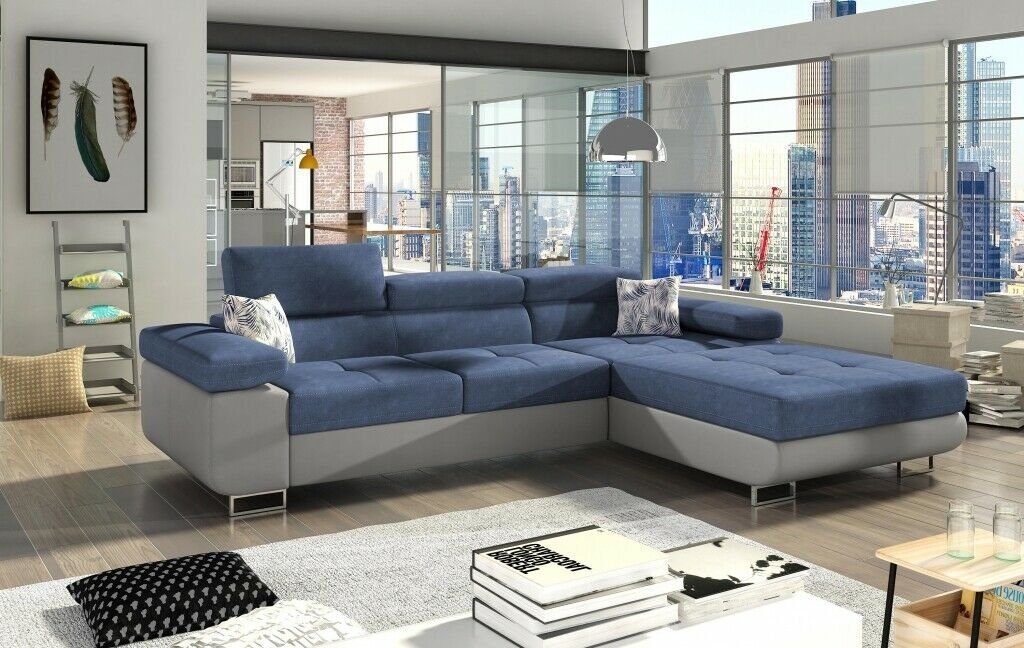 JVmoebel Ecksofa Moderne Graue Wohnlandschaft Made Sofa luxus Neu, Europe Eck-Couch in Blau/Grau L-Form