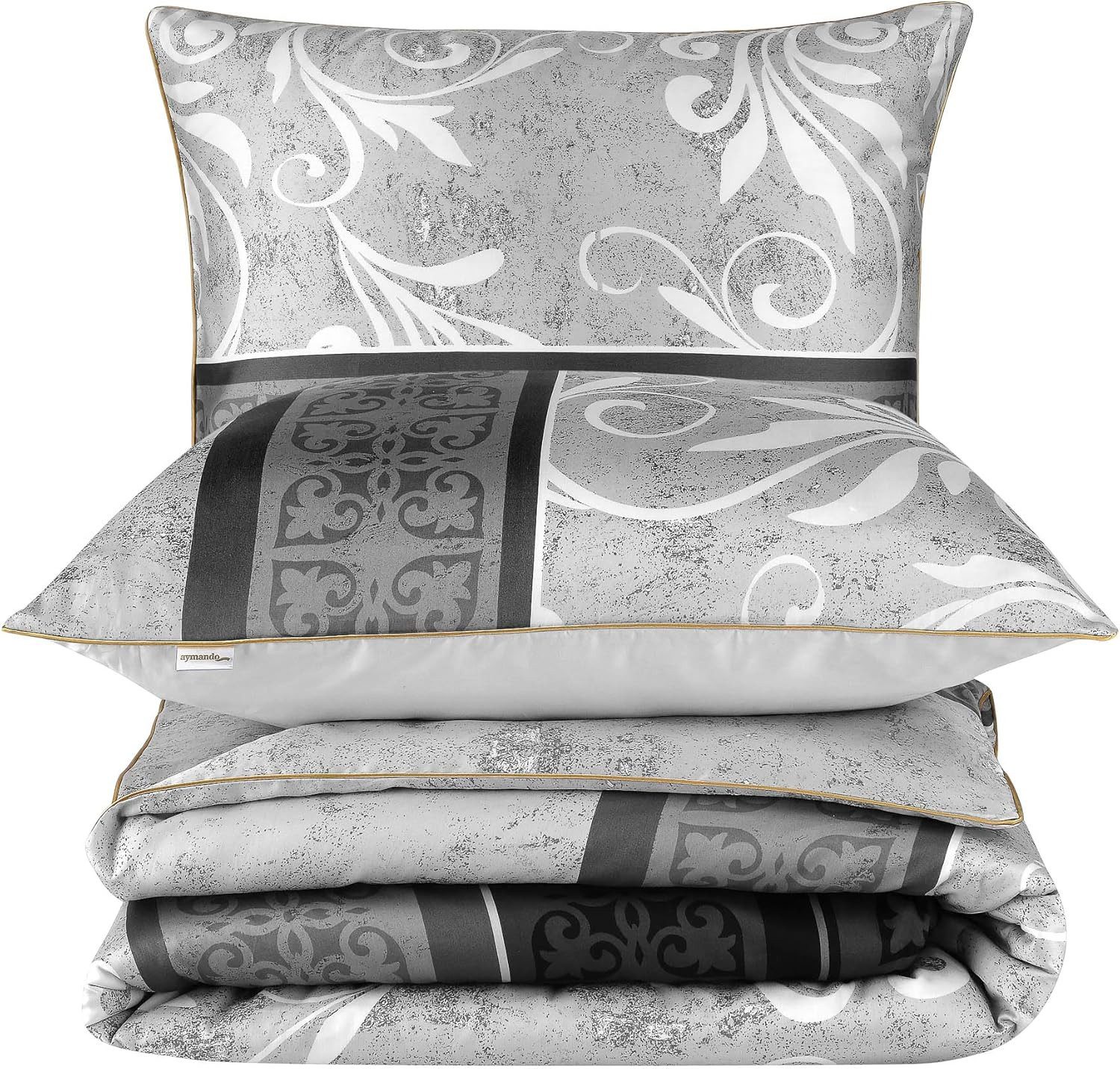 Aymando Bettwäsche Vena-Grey, 100% Baumwolle Mako Satin, 3 teilig, Saum und günstig online kaufen