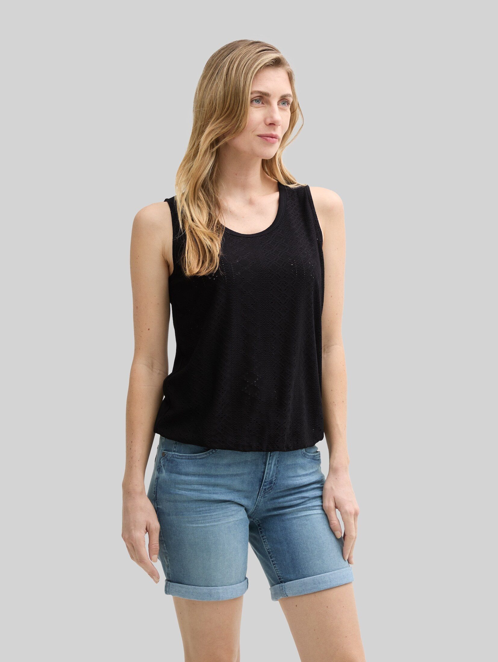 TOM TAILOR Trägertop T-Shirt (im Einserpack) Ajour Top im Material-Mix