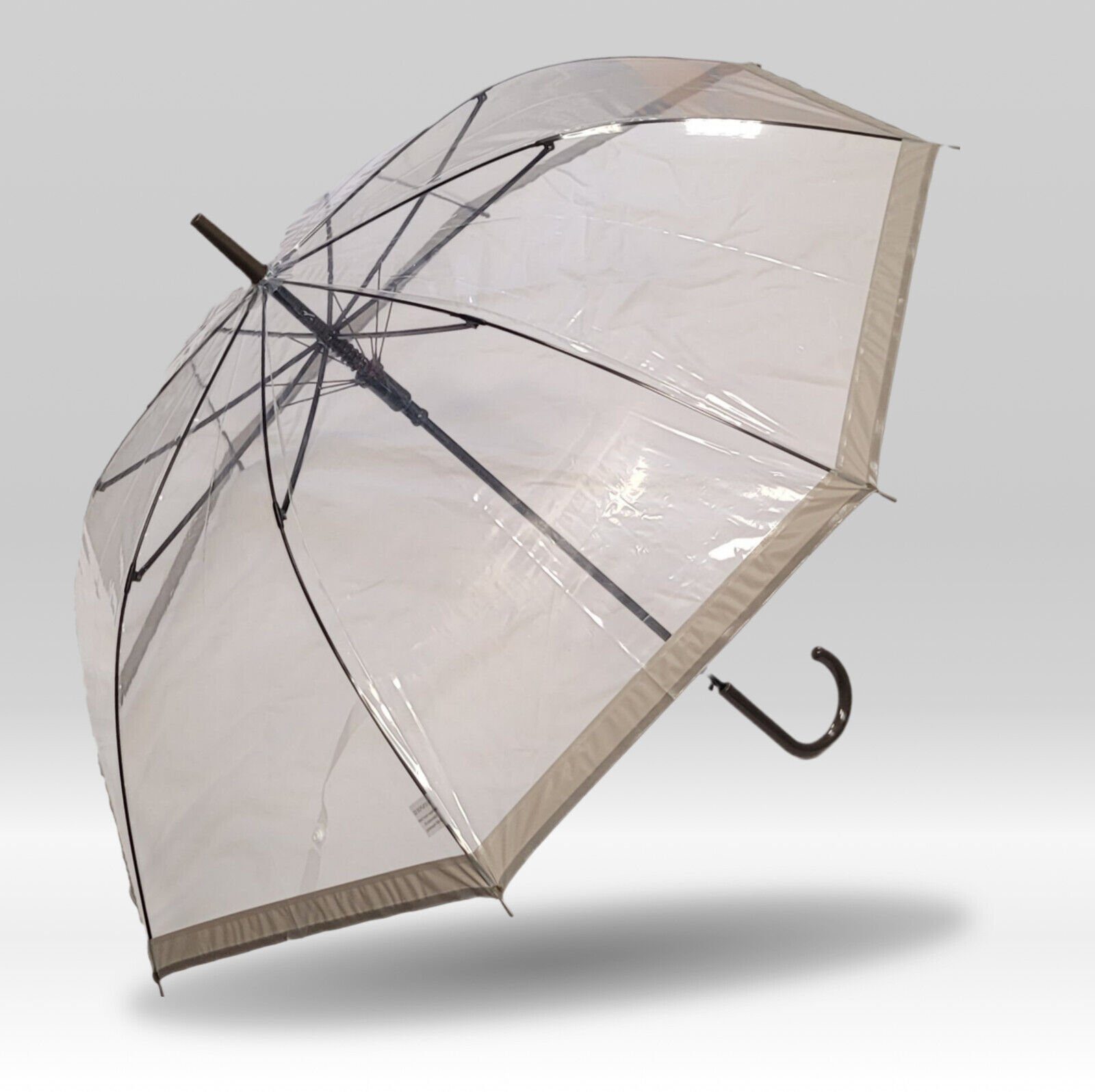 Dr. Neuser Stockregenschirm Regenschirm mit Automatik, transparent  durchsichtig, mit farbiger Borte, grau