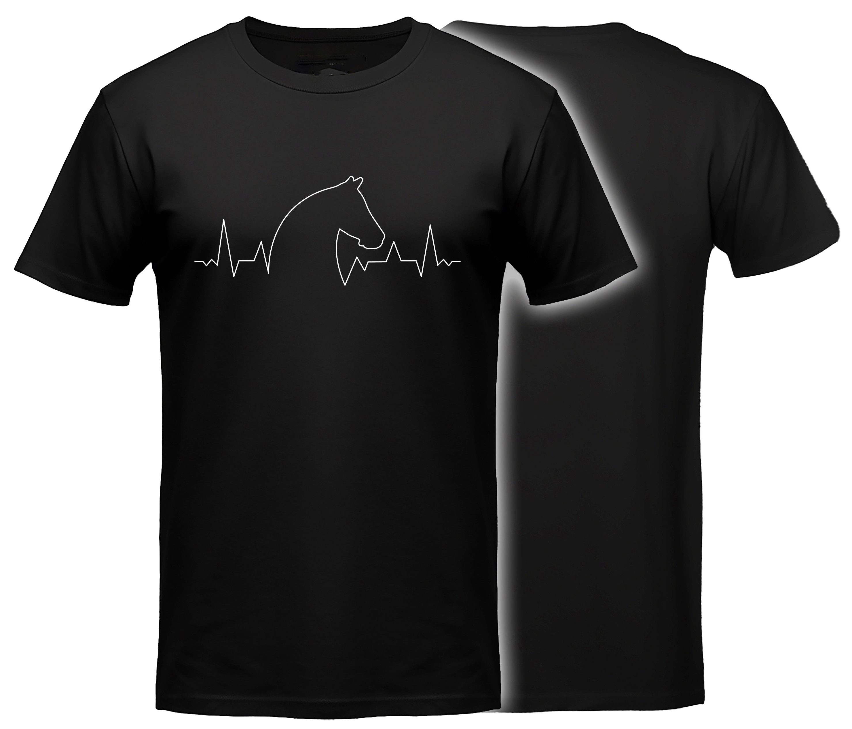 MyDesign24 T-Shirt Pferde print Shirt Herzschlag mit Pferdekopf Pferde T-Shirt schwarz kurzarm Regular Fit i154