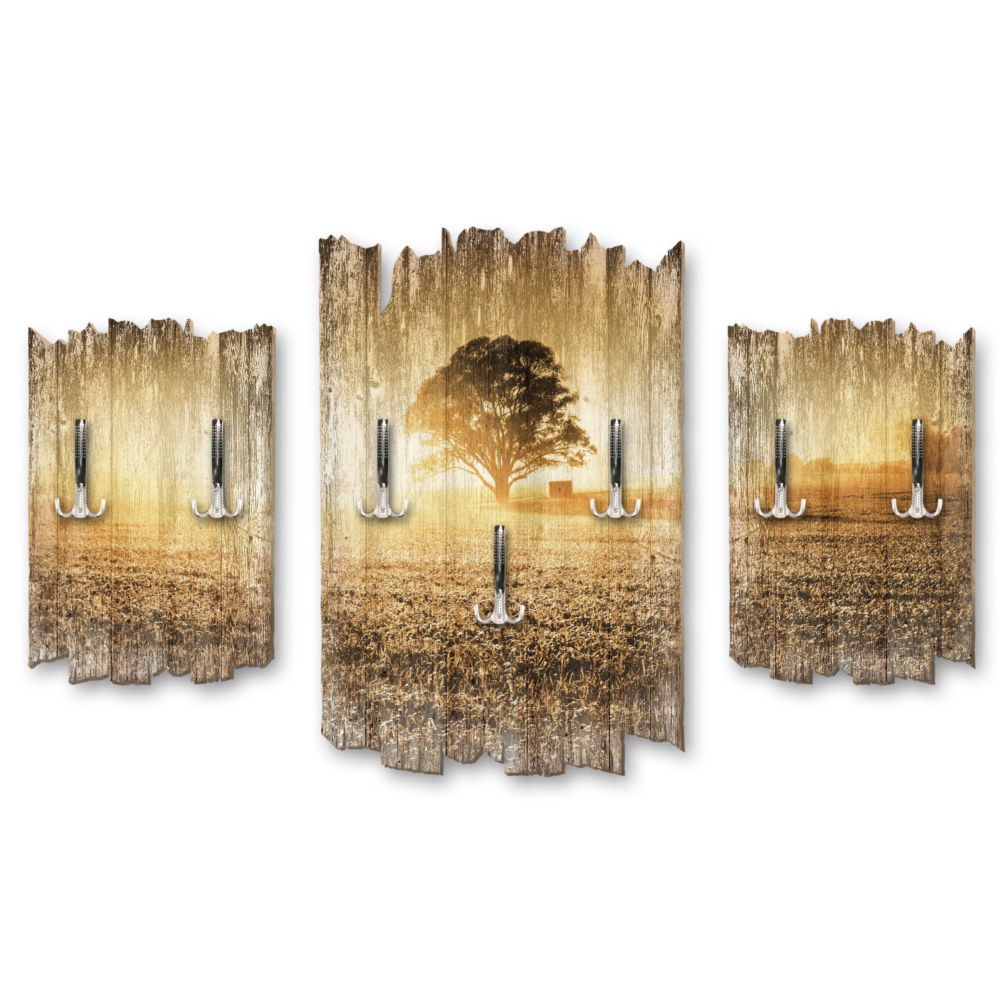 Kreative Feder Wandgarderobe Einzelner Baum, Dreiteilige Wandgarderobe aus Holz