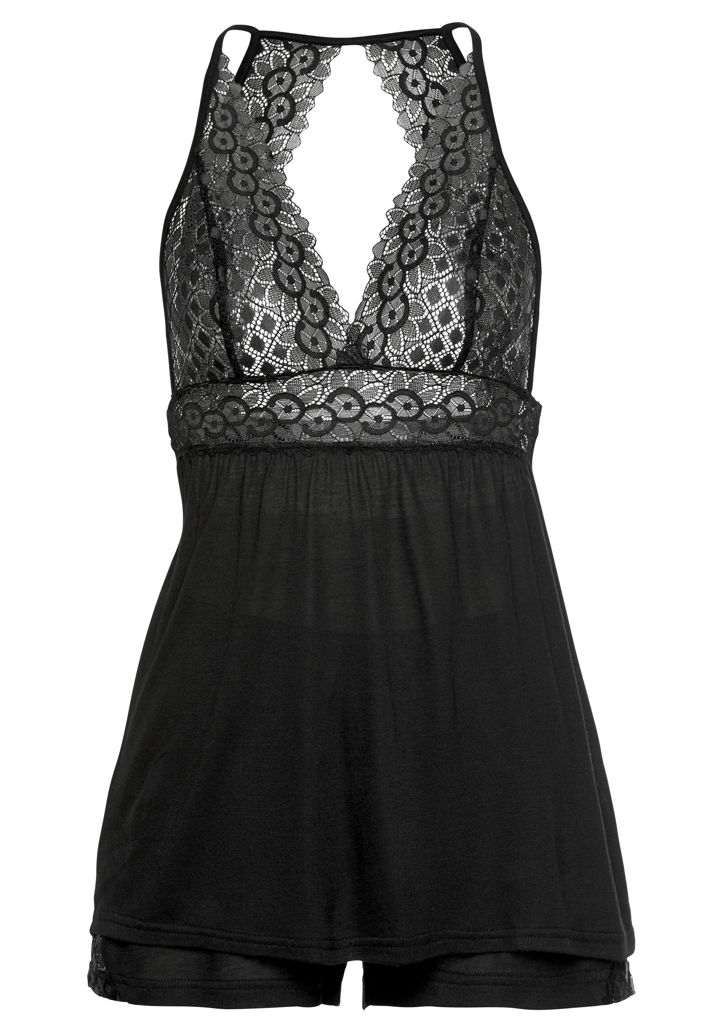 LASCANA Shorty (2 tlg) mit transparentem Spitzeneinsatz. Reduzierter Preis € 34,99. Unverbindliche Preisempfehlung € 39,99