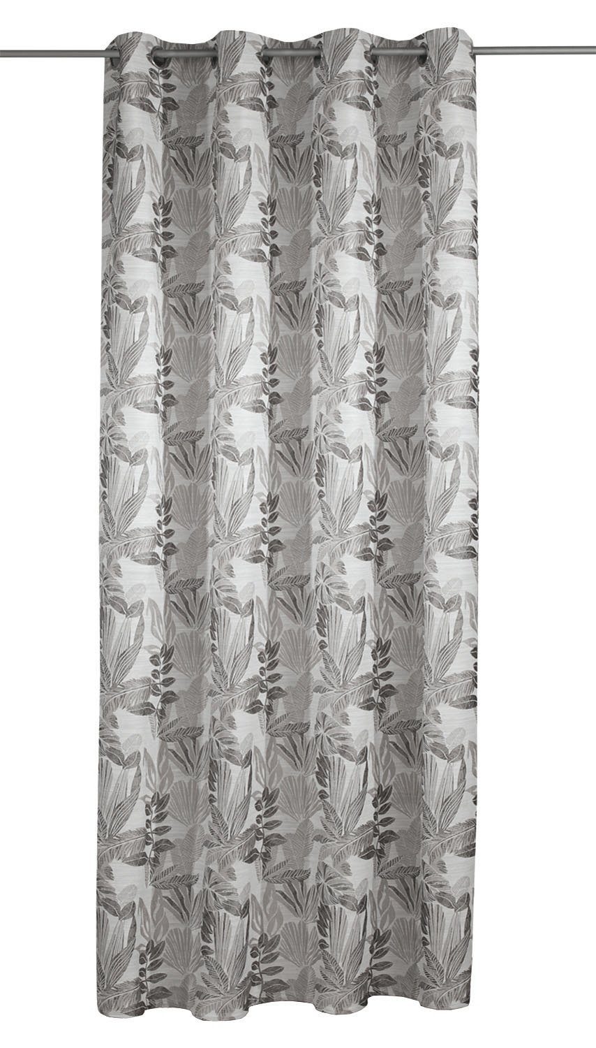 Vorhang FIANN, 135 x 245 cm, Grau, Blättermotiv, Waschbar, Albani, verdeckte Schlaufen, halbtransparent, Polyester