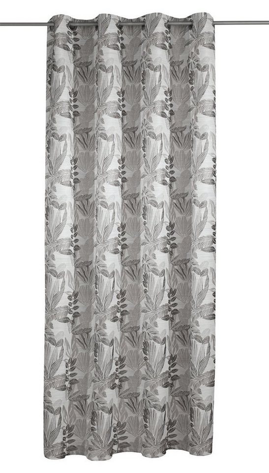 Vorhang FIANN, 135 x 245 cm, Grau, Blättermotiv, Waschbar, Albani,  verdeckte Schlaufen, halbtransparent, Polyester