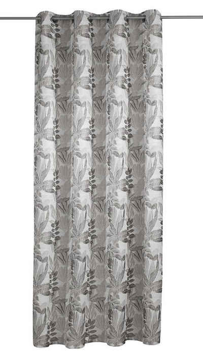 Vorhang FIANN, 135 x 245 cm, Grau, Blättermotiv, Waschbar, Albani, verdeckte Schlaufen, halbtransparent, Polyester