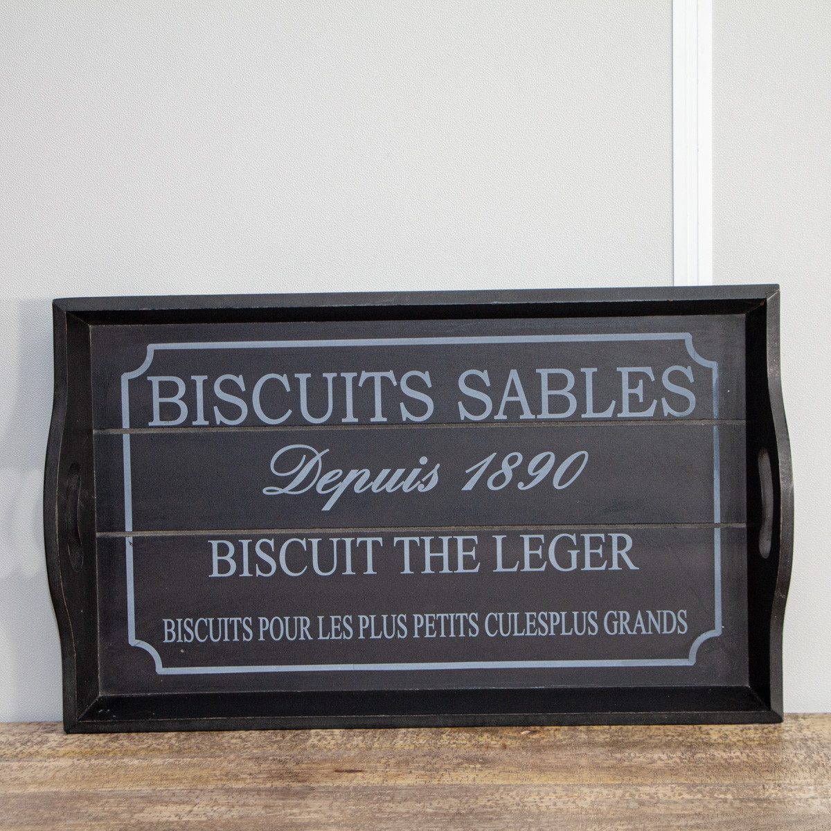 Antikas Wanddekoobjekt Rechteckiges Tablett, Textmotiv, schwarz, Serviertablett