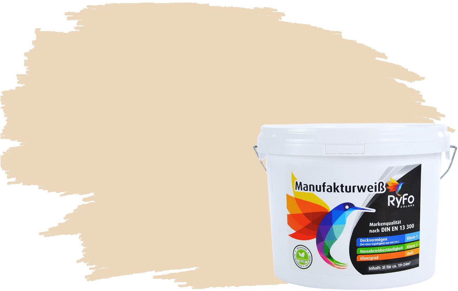 RyFo Colors Wand- und Deckenfarbe Manufakturweiß Gelbtöne,1 L reicht für ca. 8 m², Deckkraft-/Nassabriebklasse 1, matt, atmungsaktiv, für Innenräume