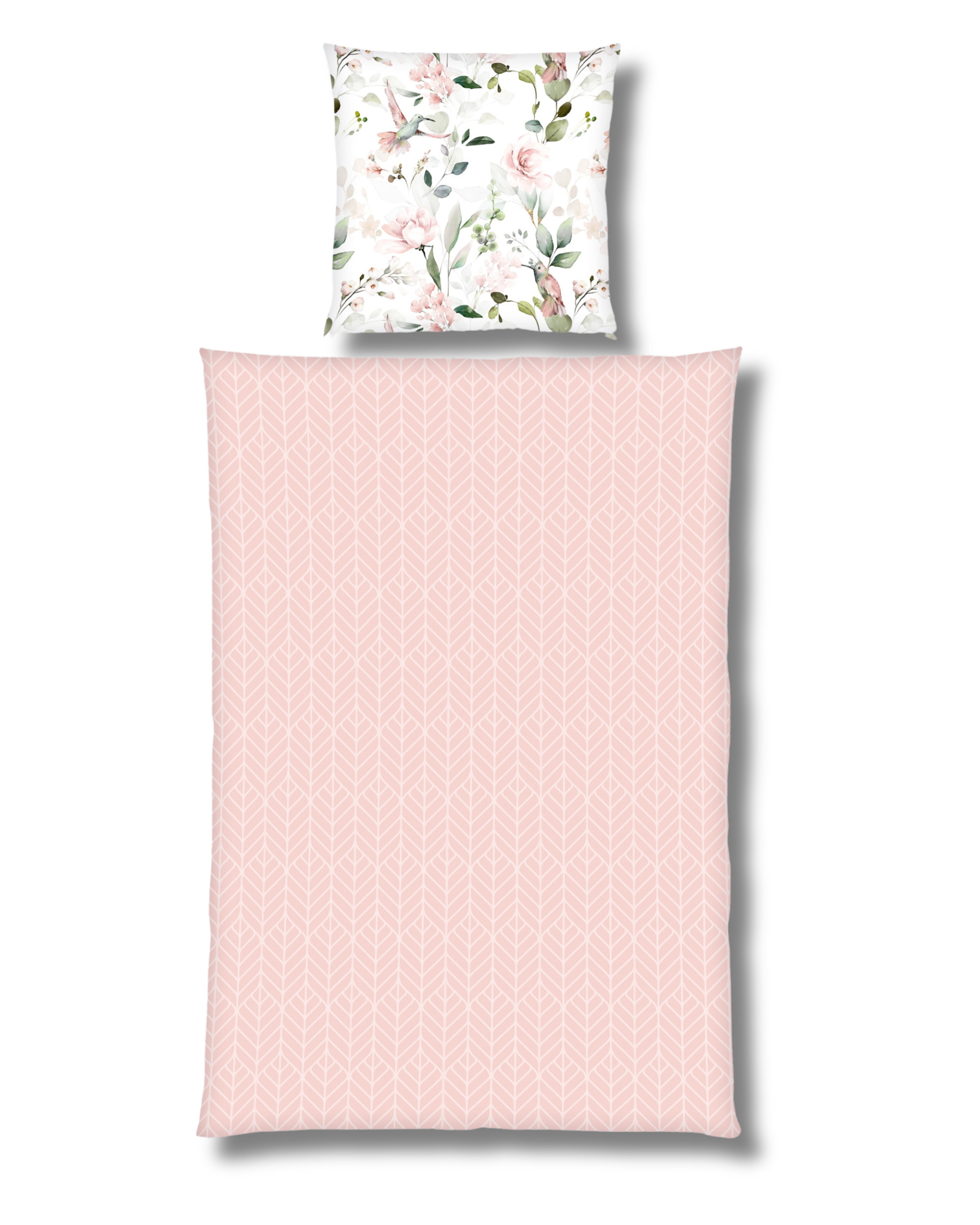 MTOnlinehandel Wendebettwäsche Kolibri & Blumen- Rosa, Microfaser, 2 teilig, Weich, pflegeleicht & ideal für den Frühling – Bild 4 von 5