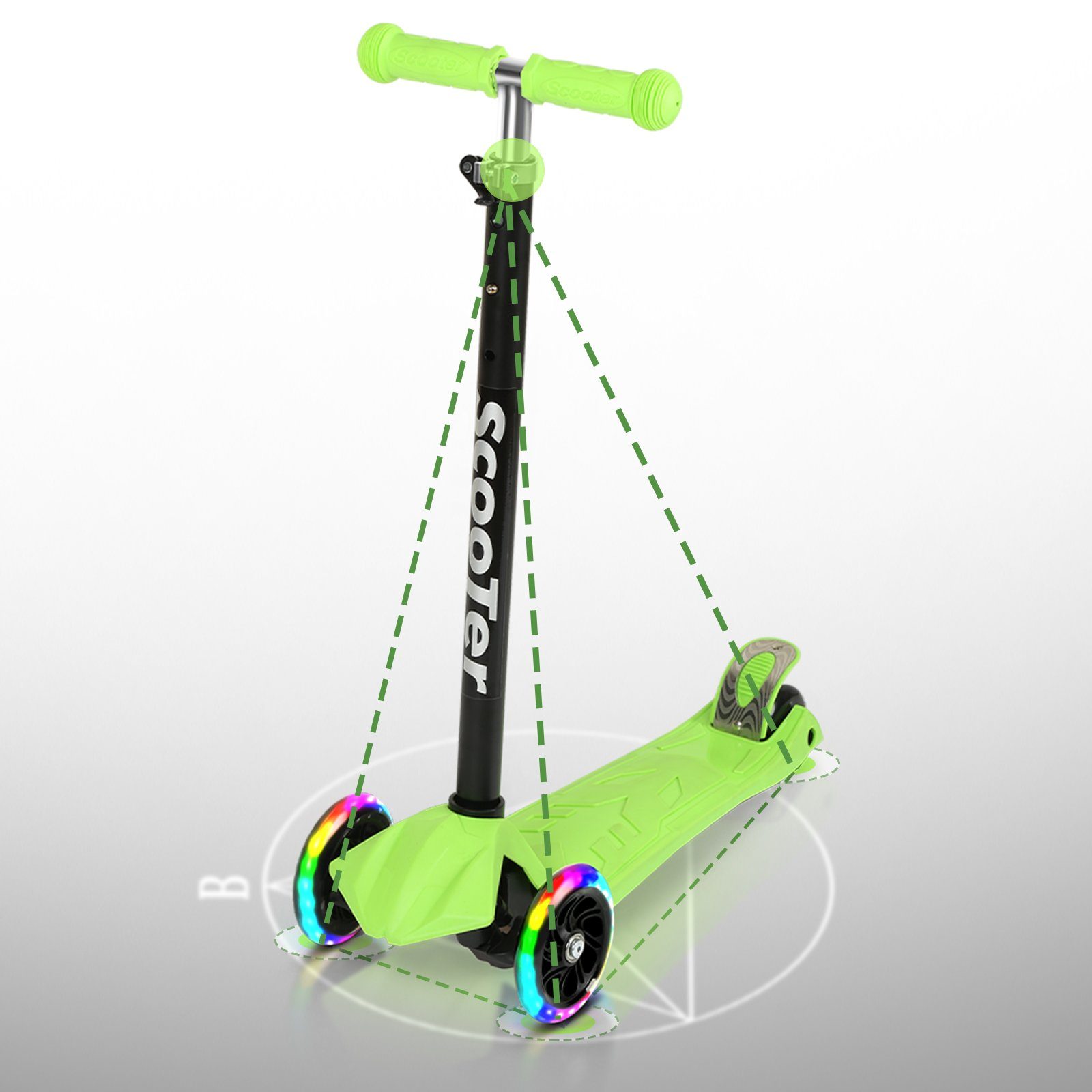 Höhenverstellbar Cityroller Tretroller Kinderroller Clanmacy Räder LED Grün Scooter