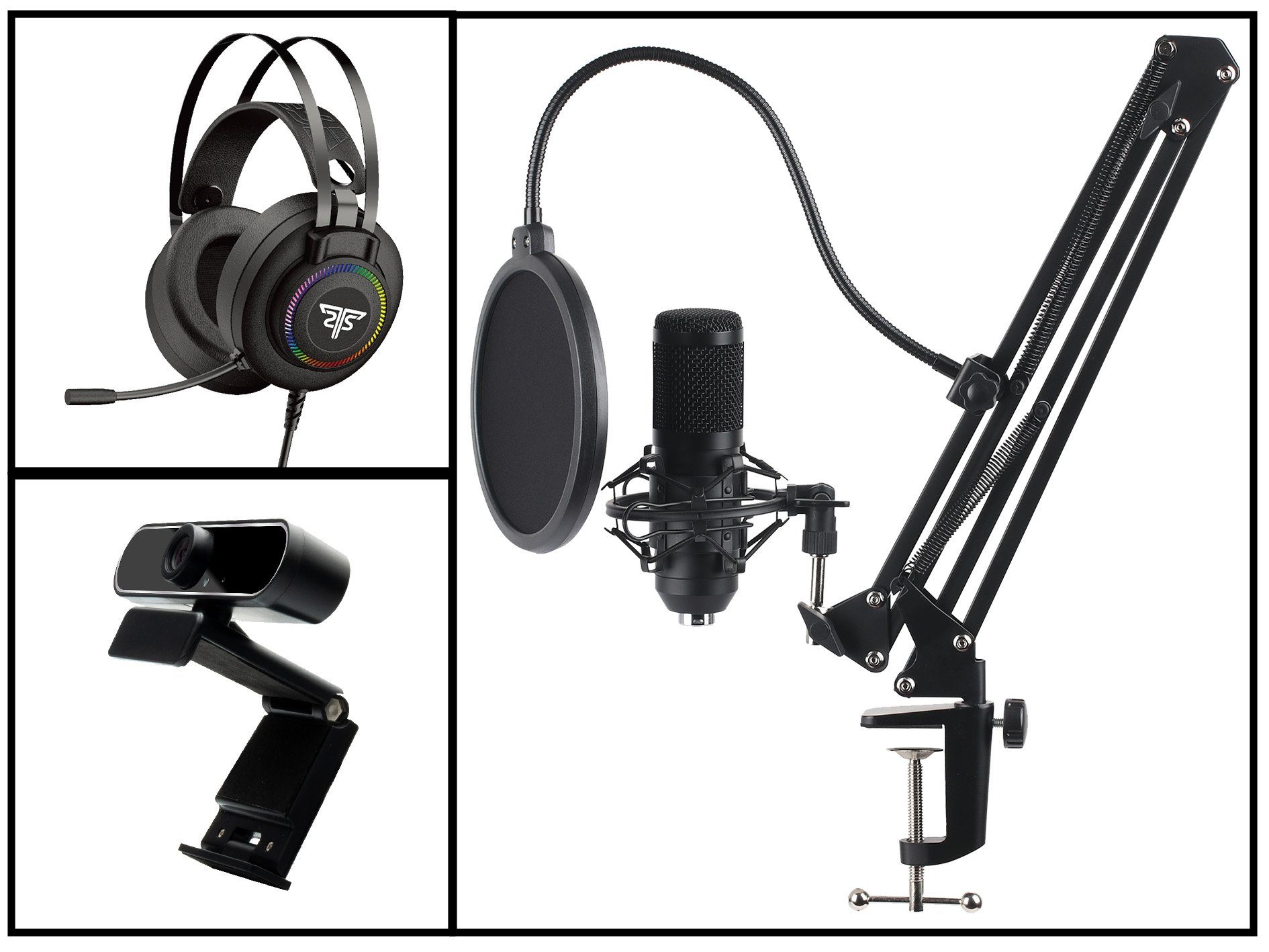 Eingabegeräte-Set, Studio USB, + Collection Startup + DW1 schwarz Webcam + ST-GH530 + Streamer Hyrican kabelgebunden, ST-SM50 Headset Striker Mikrofon