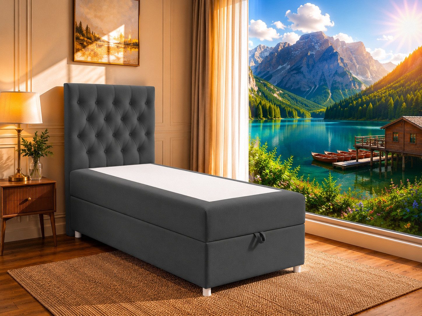 Best for Home Boxspringbett Trinity K-14 mit Bettkasten & PUR-Topper Komfort – Einzelbett (Komplettset, 1-St., 70x200 80x200 90x200 100x200 cm), Stauraumfunktion, 18 cm Bonellfederkernmatratze H3