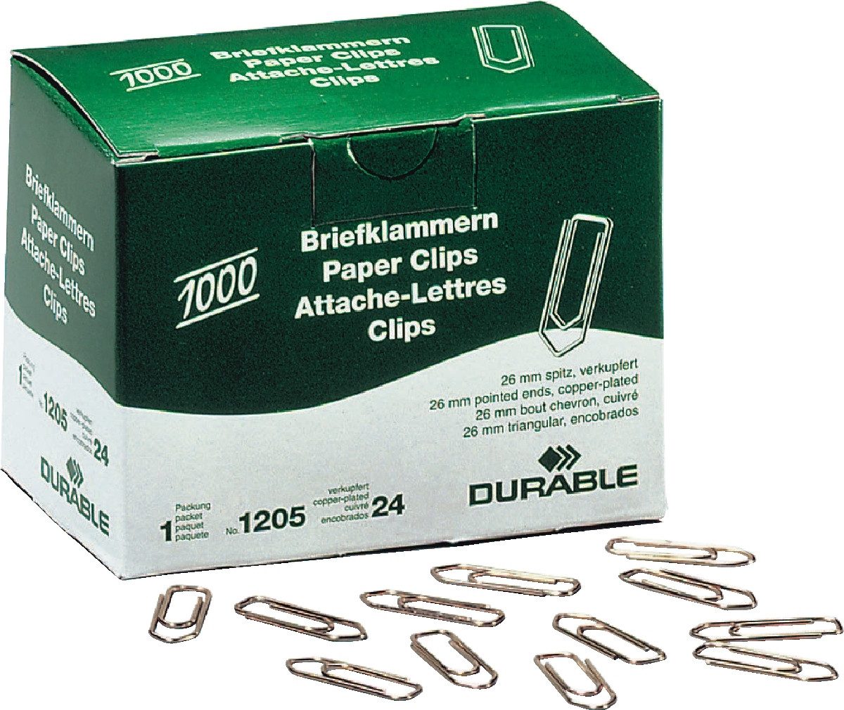 DURABLE Büroklammer Büroklammern 26mm verkupfert VE=1000 Stück