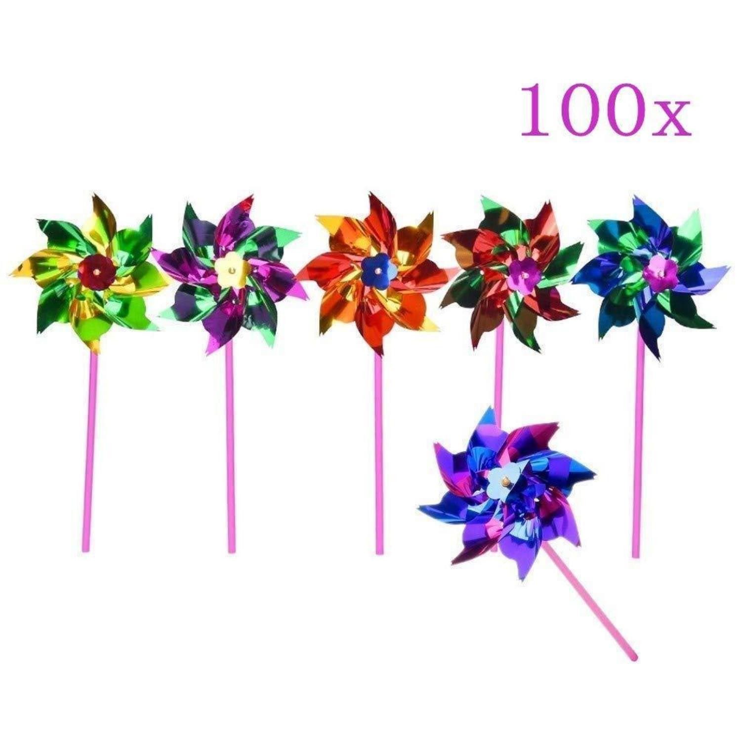 LuxusKollektion Windspiel Kinder Windmühlen Set 100 Stück bunt Garten Deko Party Spielzeug (100 St)