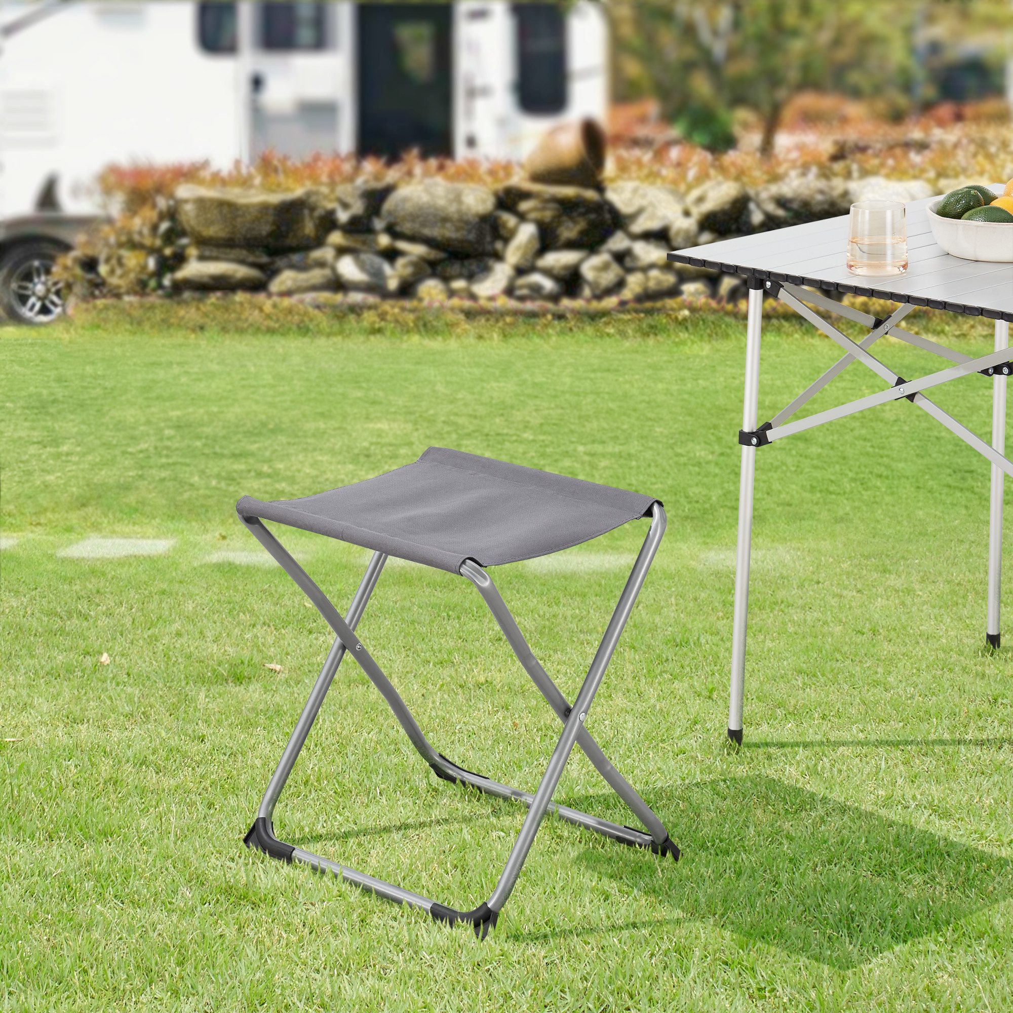 en.casa Campinghocker, »Barete« 2-in-1 Hocker und Tisch klappbar 47x47x37 cm Grau