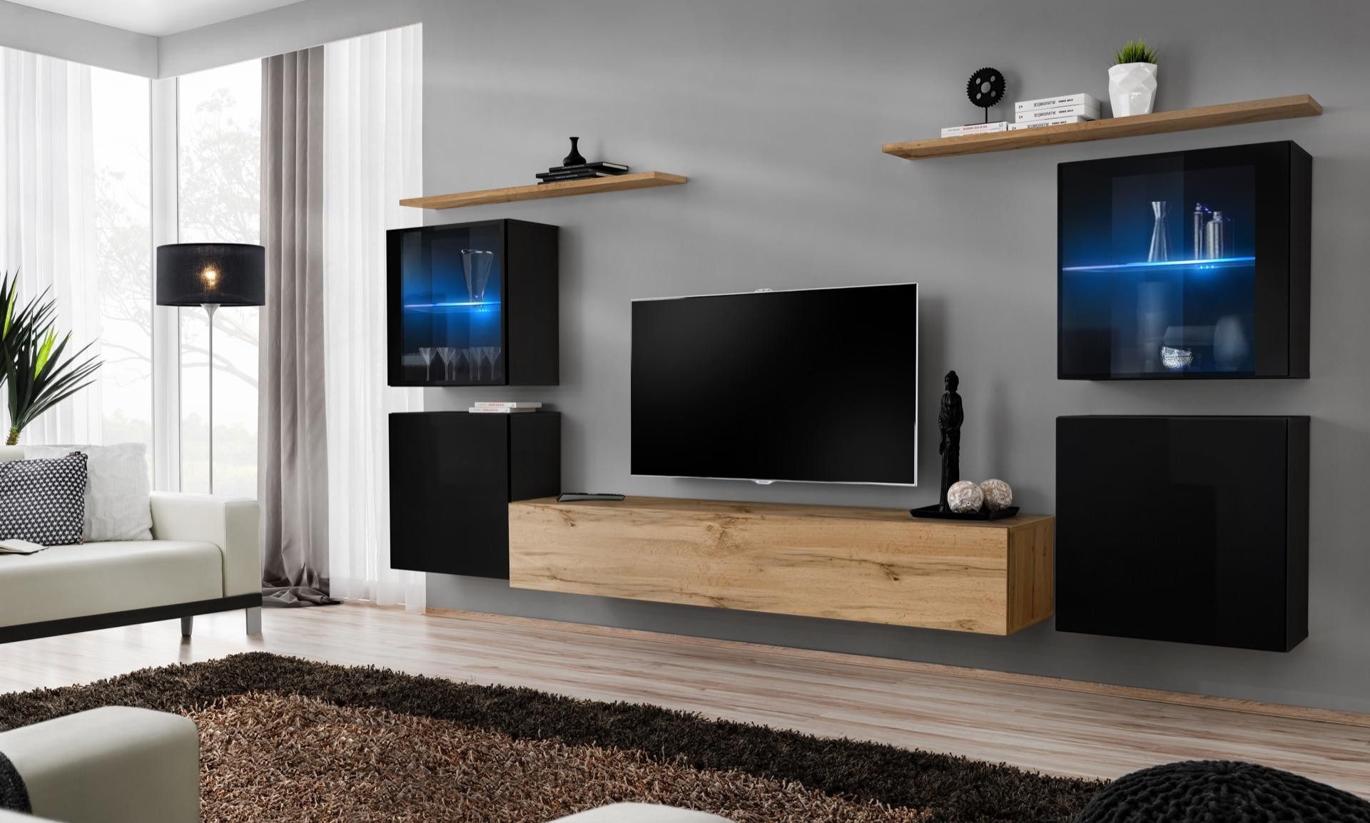 Wohnwand 4-teiliges modernes Wohnzimmerset mit TV-Ständer und Schränken