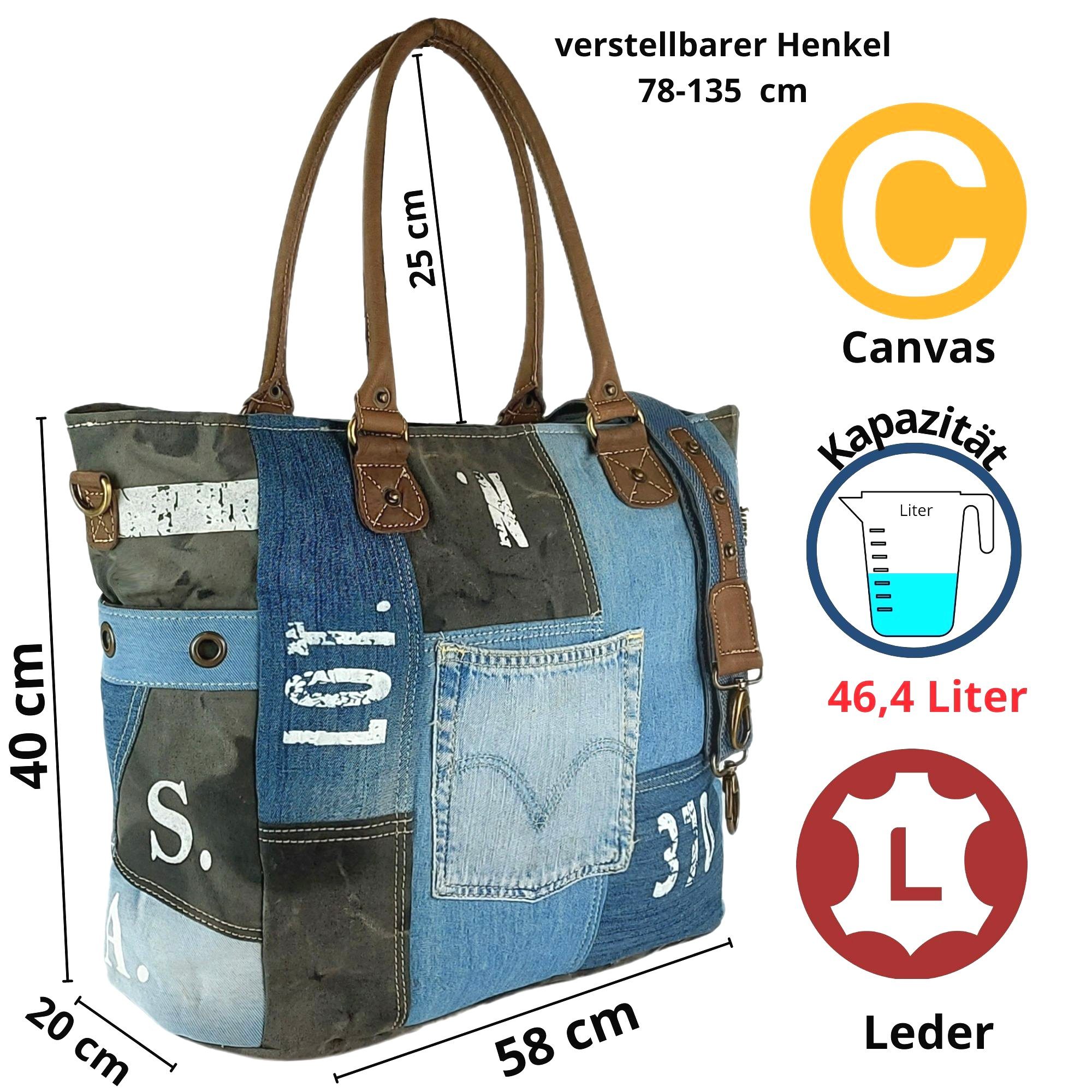 Damen Handtaschen Sunsa Handtasche Große Damen Handtasche. XXL Schultertasche aus recycelte Jeans und Canvas. Tasche mit Extra v