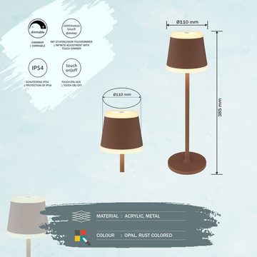 bmf-versand Tischleuchte Tischlampe kabellos mit Akku Wohnzimmer Touch Dimmer Tischleuchte, Rost farben, LED fest integriert, Warmweiß, Dimmbar, Touchdimmer