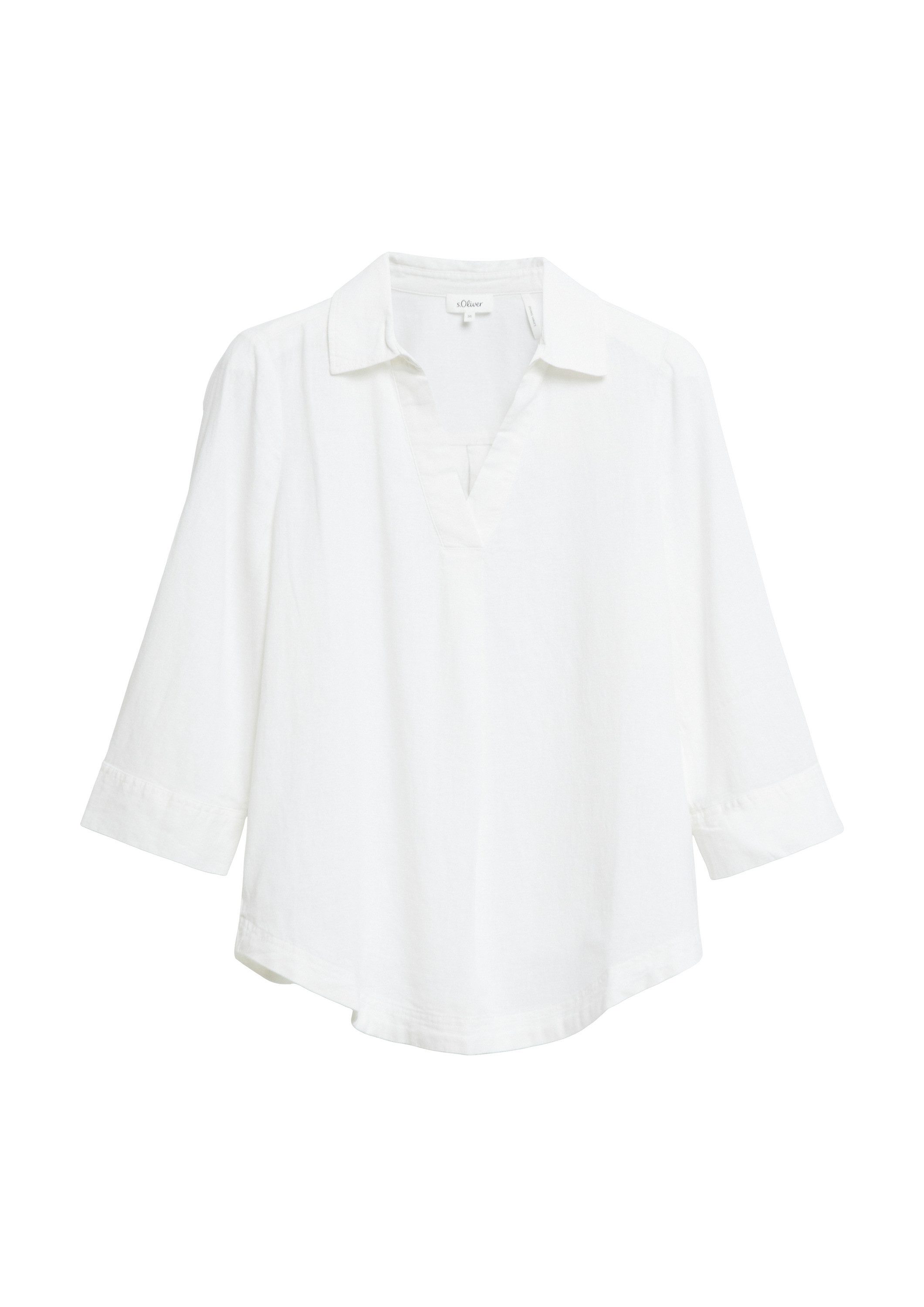 s.Oliver Kurzarmbluse Bluse Leinenmix-Bluse mit 3/4-Ärmeln und Turn-up