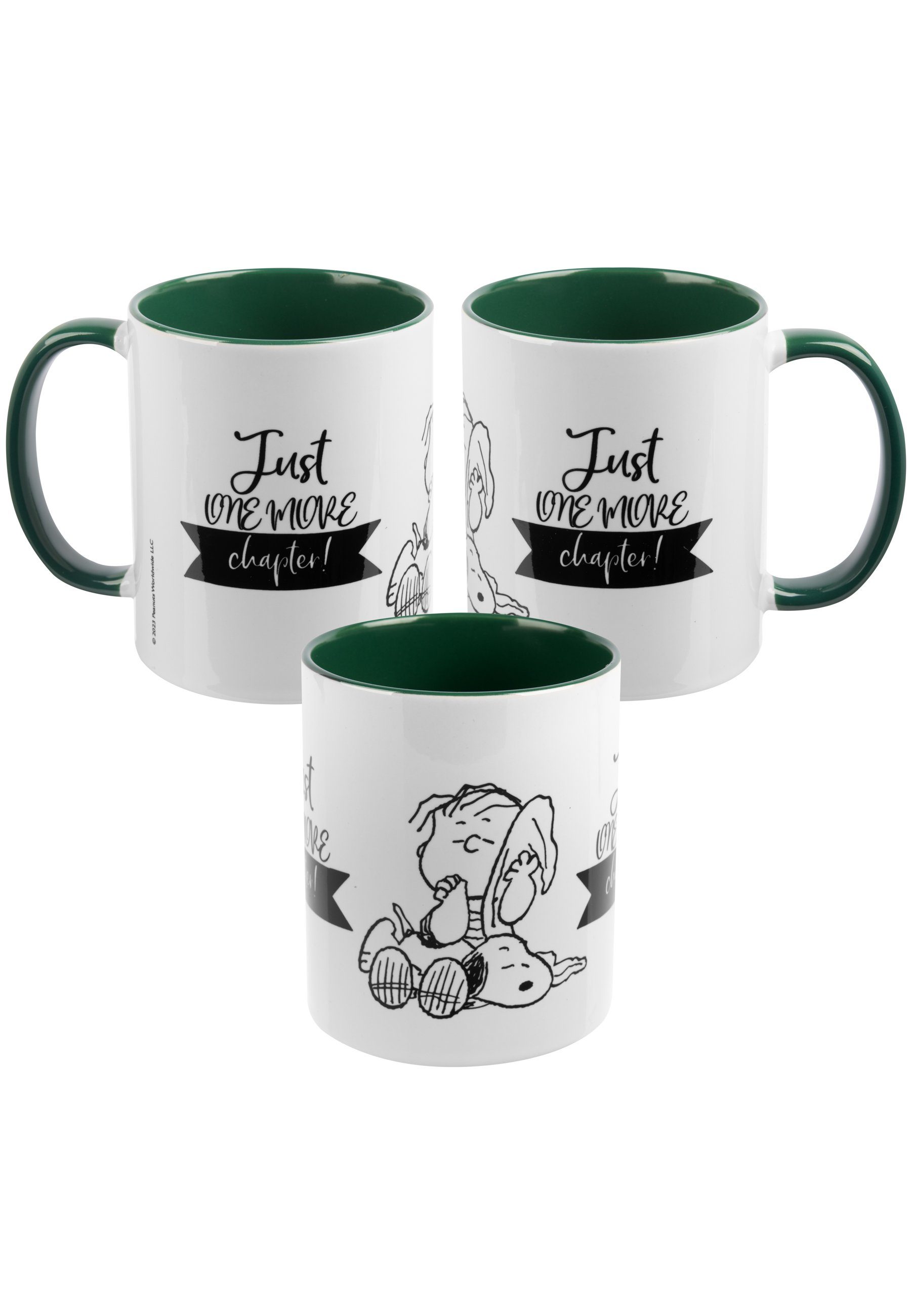 United Labels® Tasse The Peanuts Tasse Snoopy Just one more chapter! Grün Weiß 320 ml, Keramik