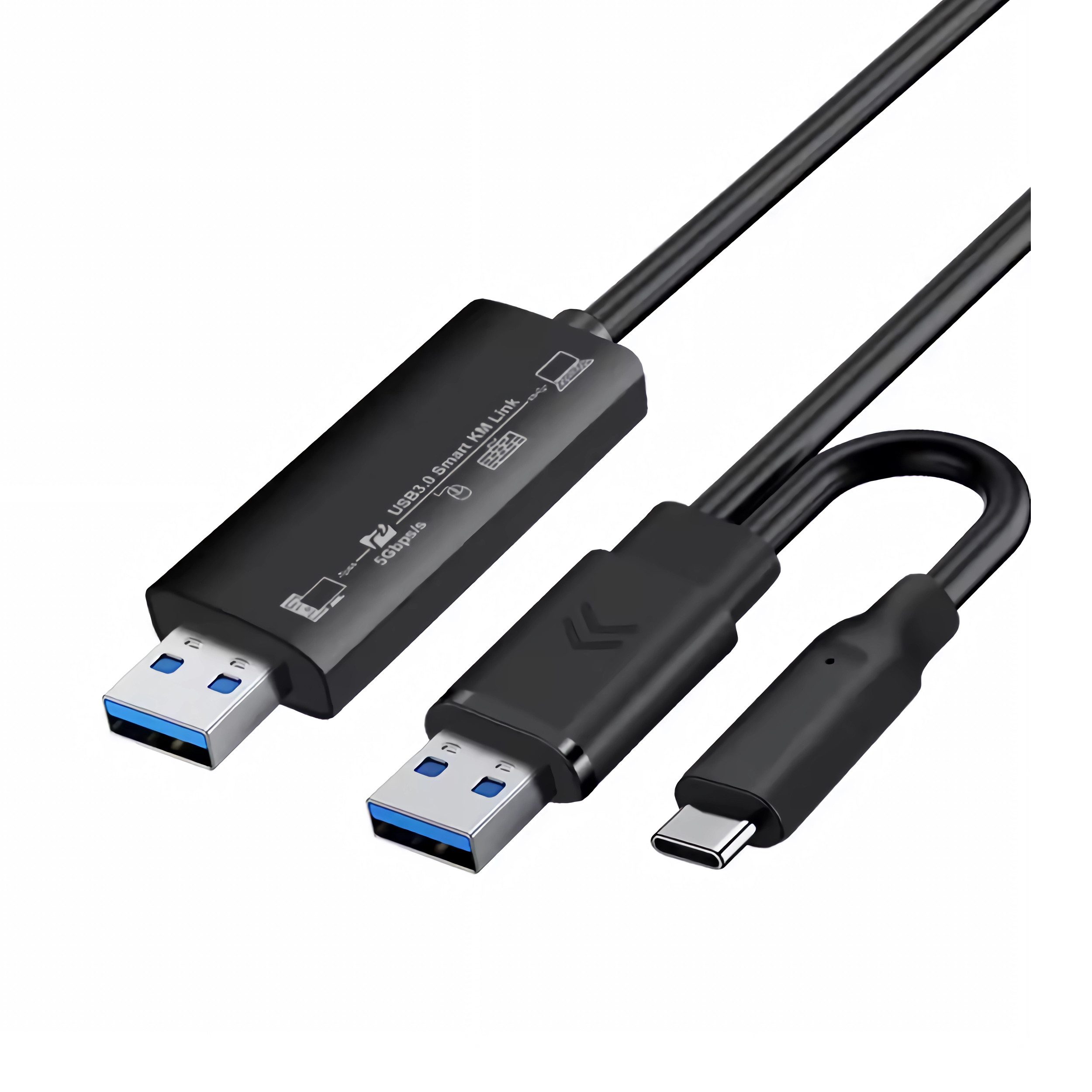 Bolwins Q04C USB 3.0 PC zu PC Datenkabel 2m Windows Mac Datentransfer Adapter USB-Kabel, USB-A, USB-C, USB-A, USB-C (200 cm), Plug & Play, Drag & Drop, Maus-/Tastatur-Sharing, 2m Kabel