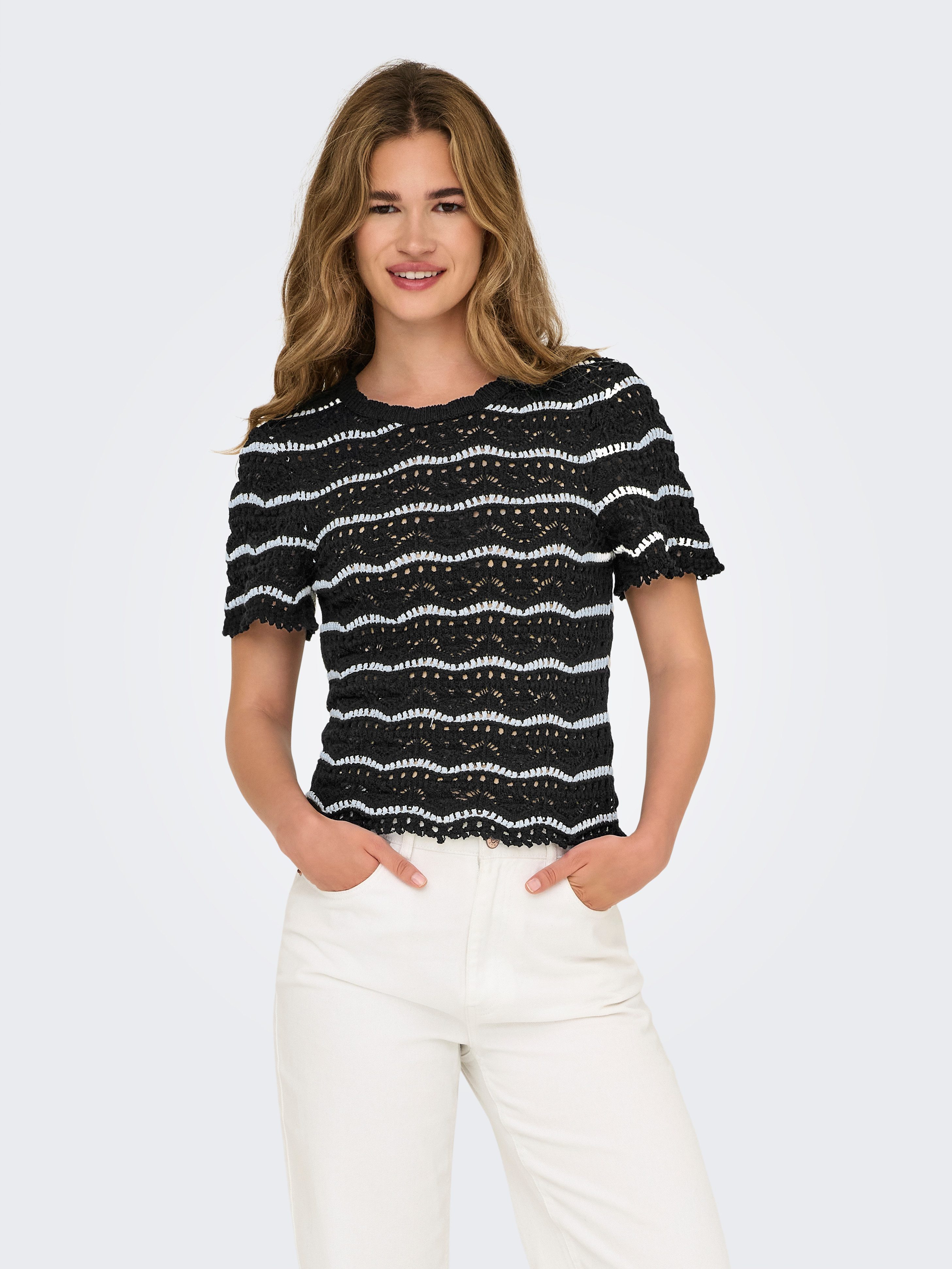 ONLY Kurzarmpullover ONLANNASOFIA LIFE SS STRIPE O-NECK KNT günstig online kaufen