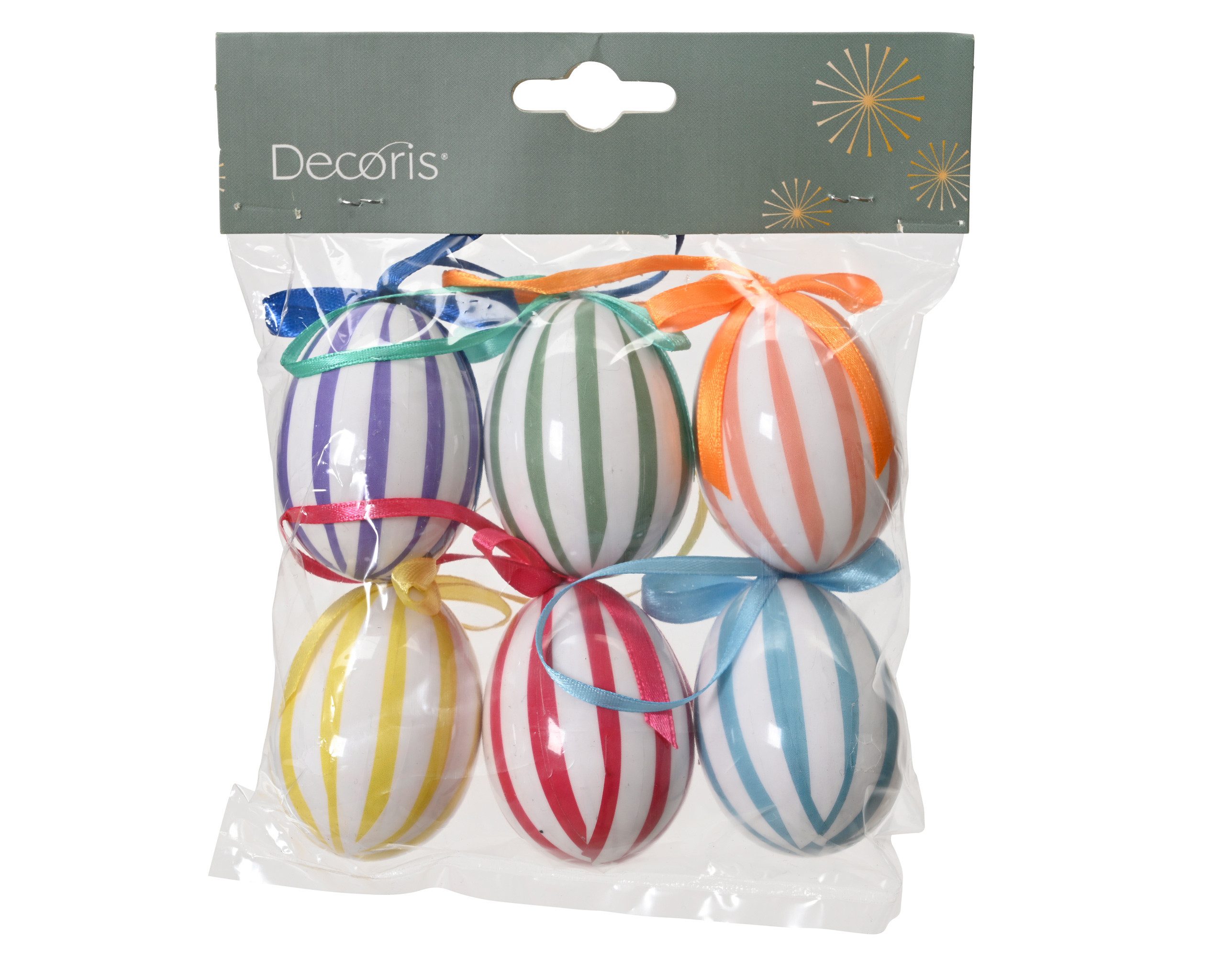 Decoris season decorations Osterei, Ostereier zum Aufhängen mit Streifenmuster 4x6cm Kunststoff 6er Set