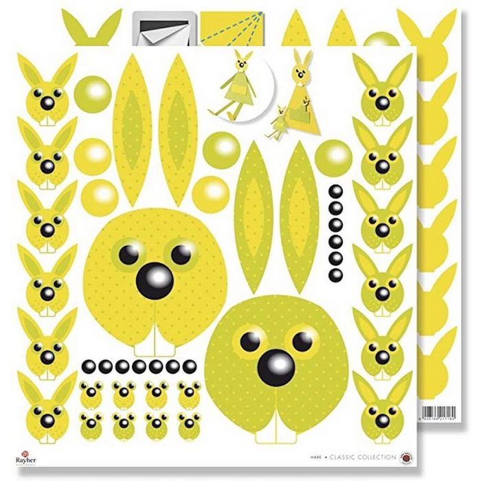 Rayher Papierdekoration Scrapbooking-Papier rabbit Hase gelb-grün