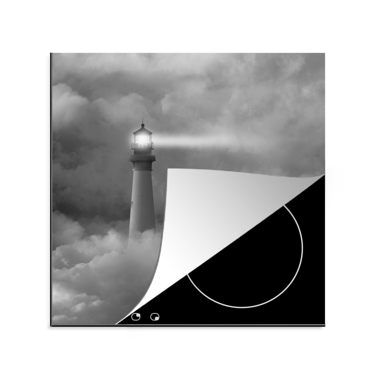 Ceranfeldabdeckung, Schwarz - 78x78 Leuchtturm (1 Arbeitsplatte MuchoWow Herdblende-/Abdeckplatte Weiß, küche tlg), - Vinyl, für cm,