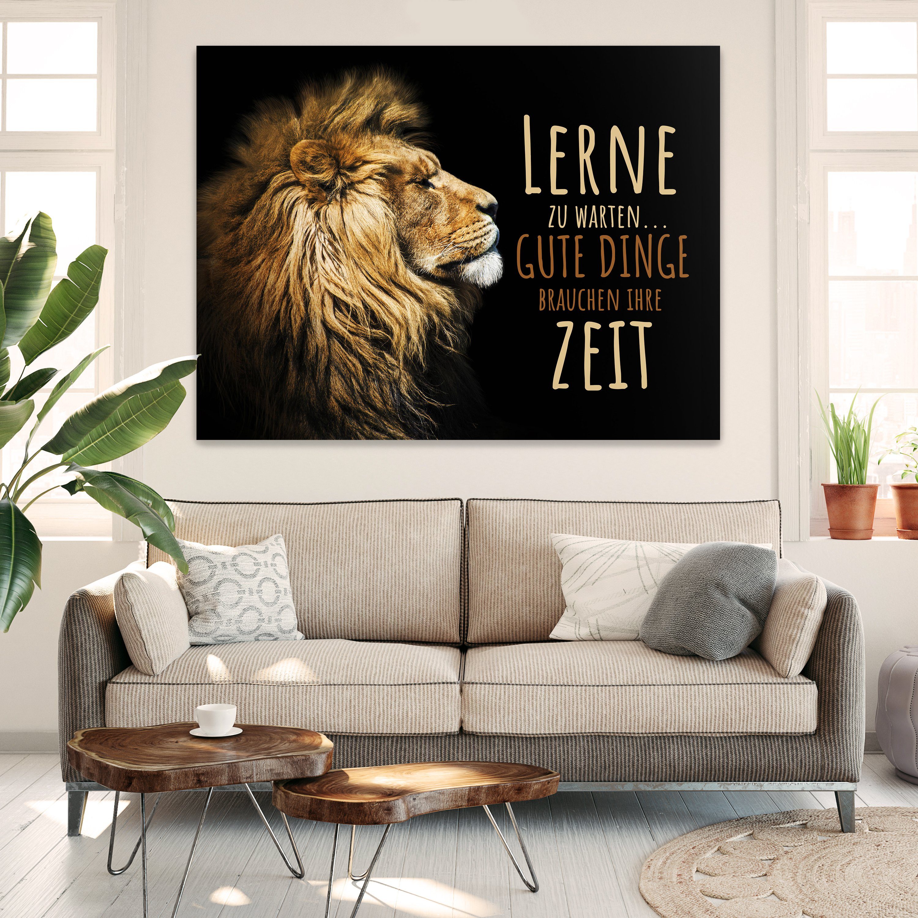 wandmotiv24 Leinwandbild Löwen, St), lerne Querformat, (1 zu Löwe, Leinwandbilder Wanddeko, in Tiere versch. Wandbild, warten, Größen