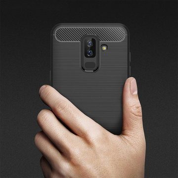 CoolGadget Handyhülle Carbon Handy Hülle für Samsung Galaxy A6 Plus 6 Zoll, robuste Telefonhülle Case Schutzhülle für Samsung A6 Plus Hülle