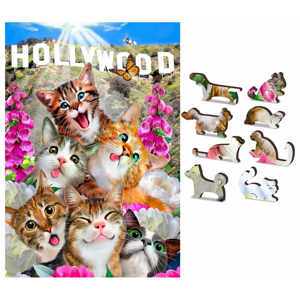 Wooden City Puzzle Holzpuzzle Kätzchen in Hollywood 2in1, 75 Teile ECO, Puzzleteile