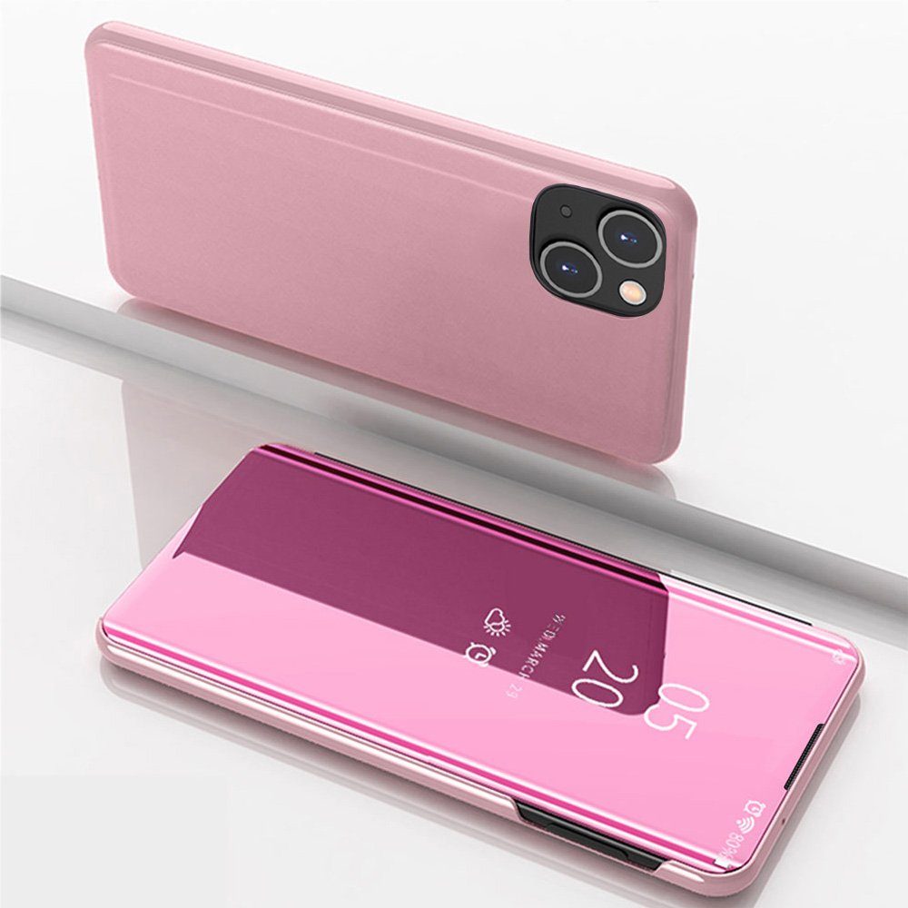 FITSU Handyhülle Spiegel Hülle für iPhone 15 Handytasche 6,1 Zoll, Schlanke Klapphülle, elegantes Flipcase, Handyhülle mit Standfunktion