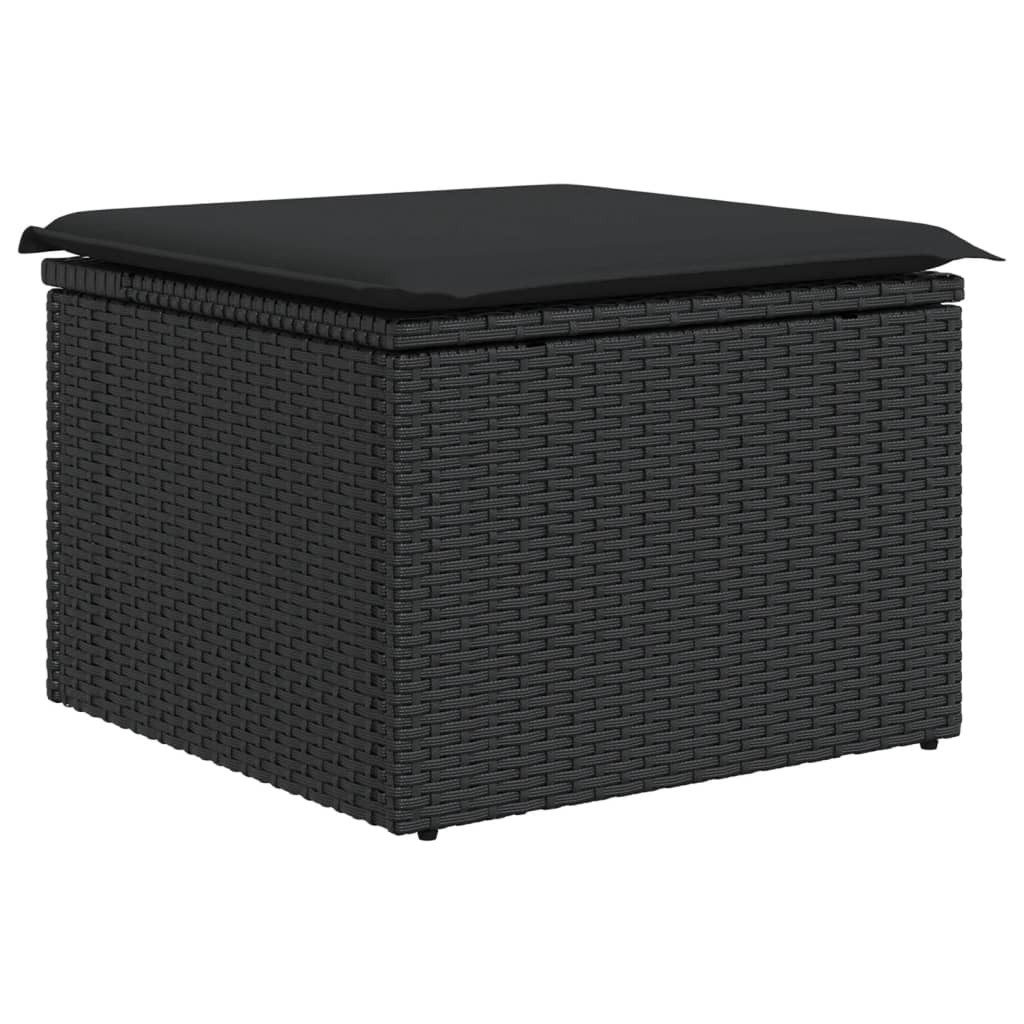 vidaXL Hocker, Gartenhocker mit Kissen Schwarz 55x55x37 cm Poly Rattan