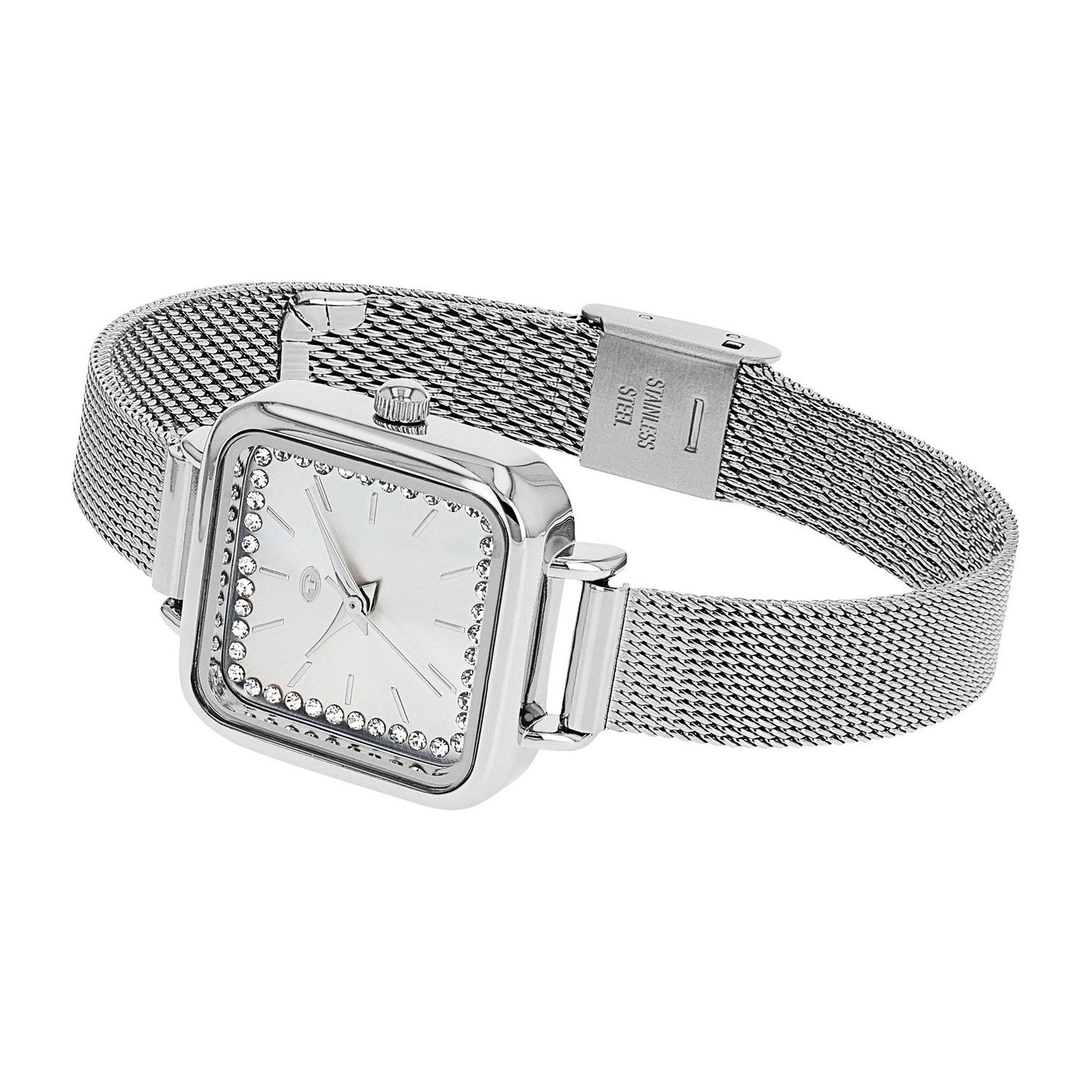 TOM TAILOR Quarzuhr 2100725, Armbanduhr, Damenuhr, Edelstahlarmband, analog, Kristallsteine