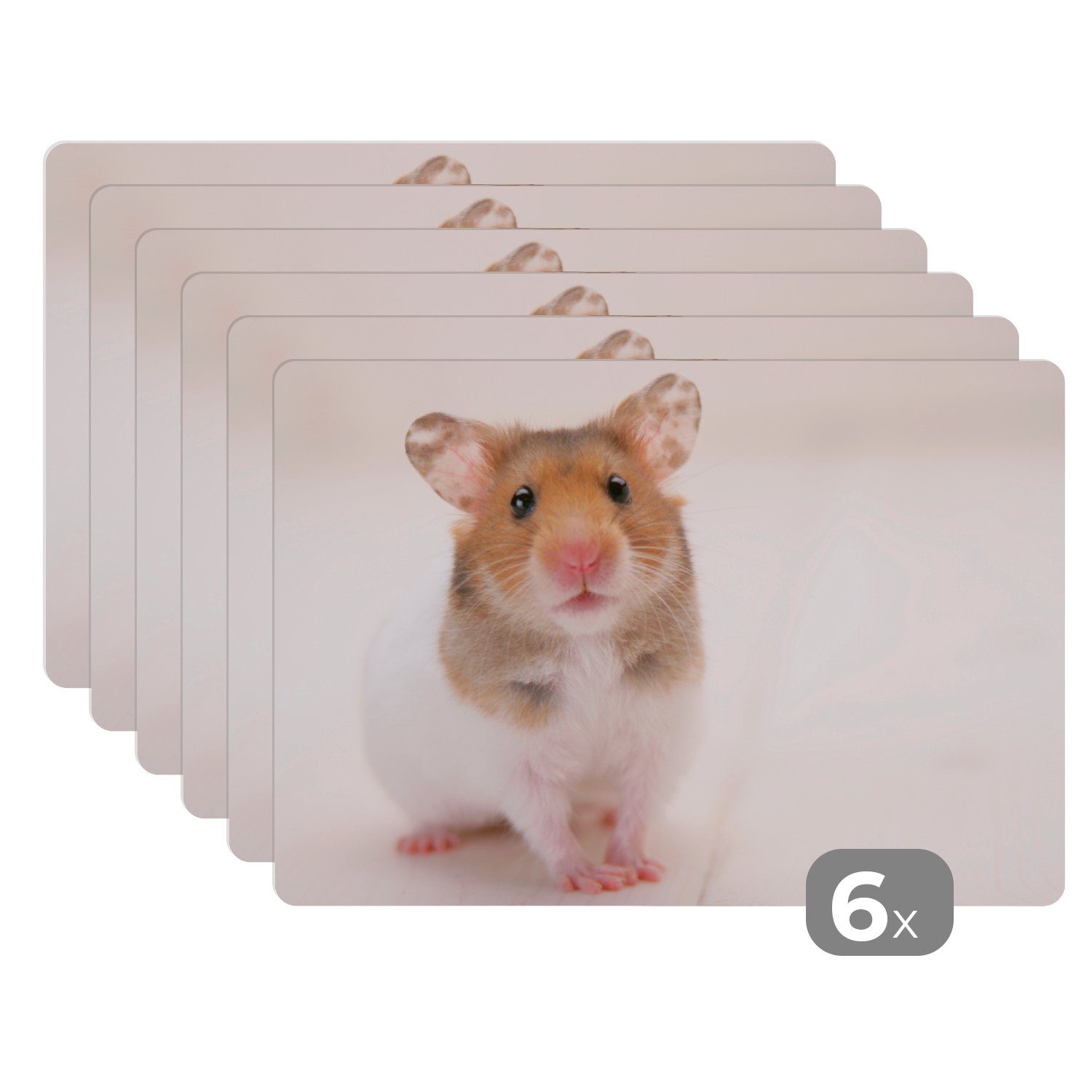 Stehender und brauner Platzdecken, Platzset, Schmutzabweisend Tischmatten, Platzmatte, (6-St), MuchoWow, Hamster, weißer Platzset,