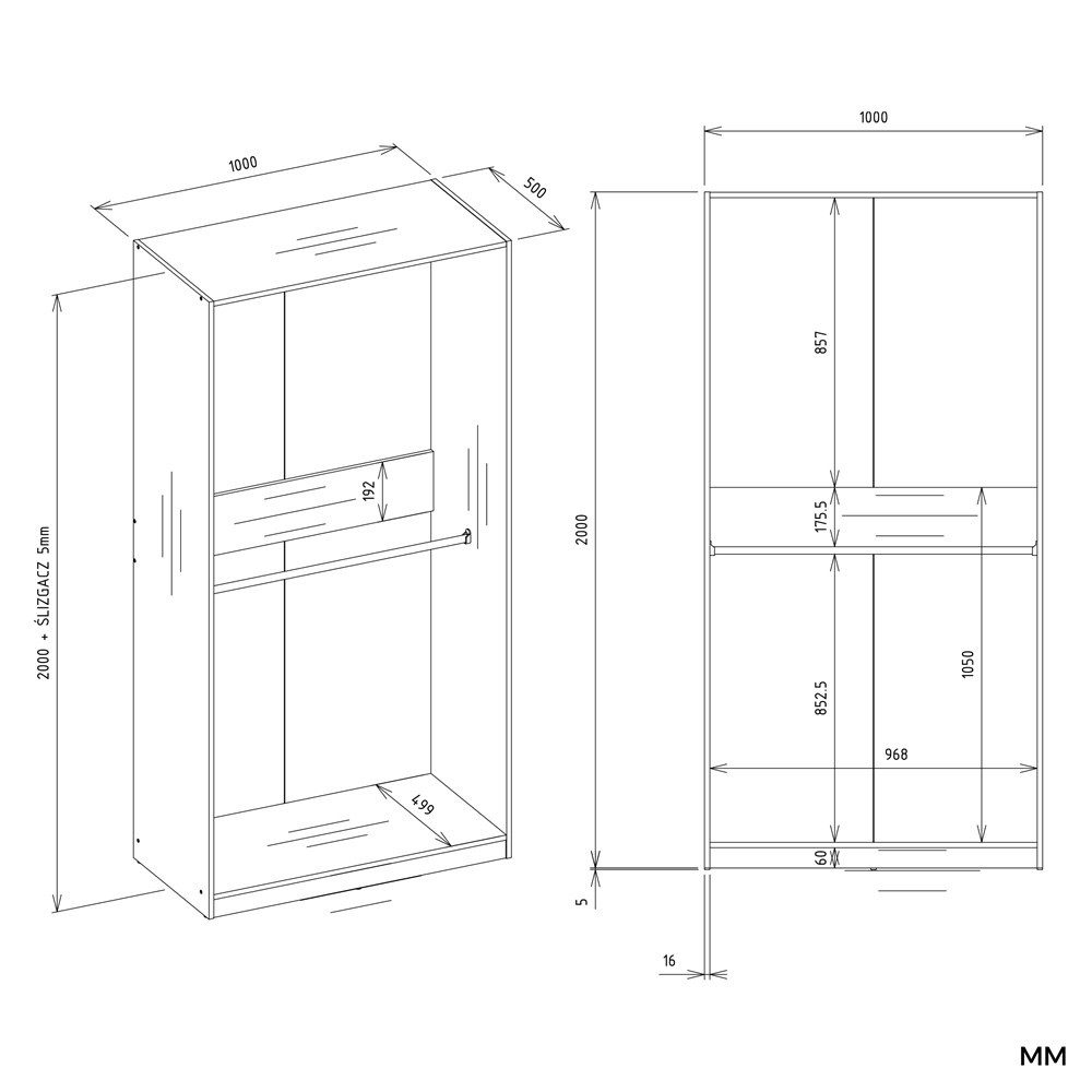 ibonto Kleiderschrank Offener Kleiderschrank mit Kleiderstange und 6 Ablagen, modular – Bild 5 von 5
